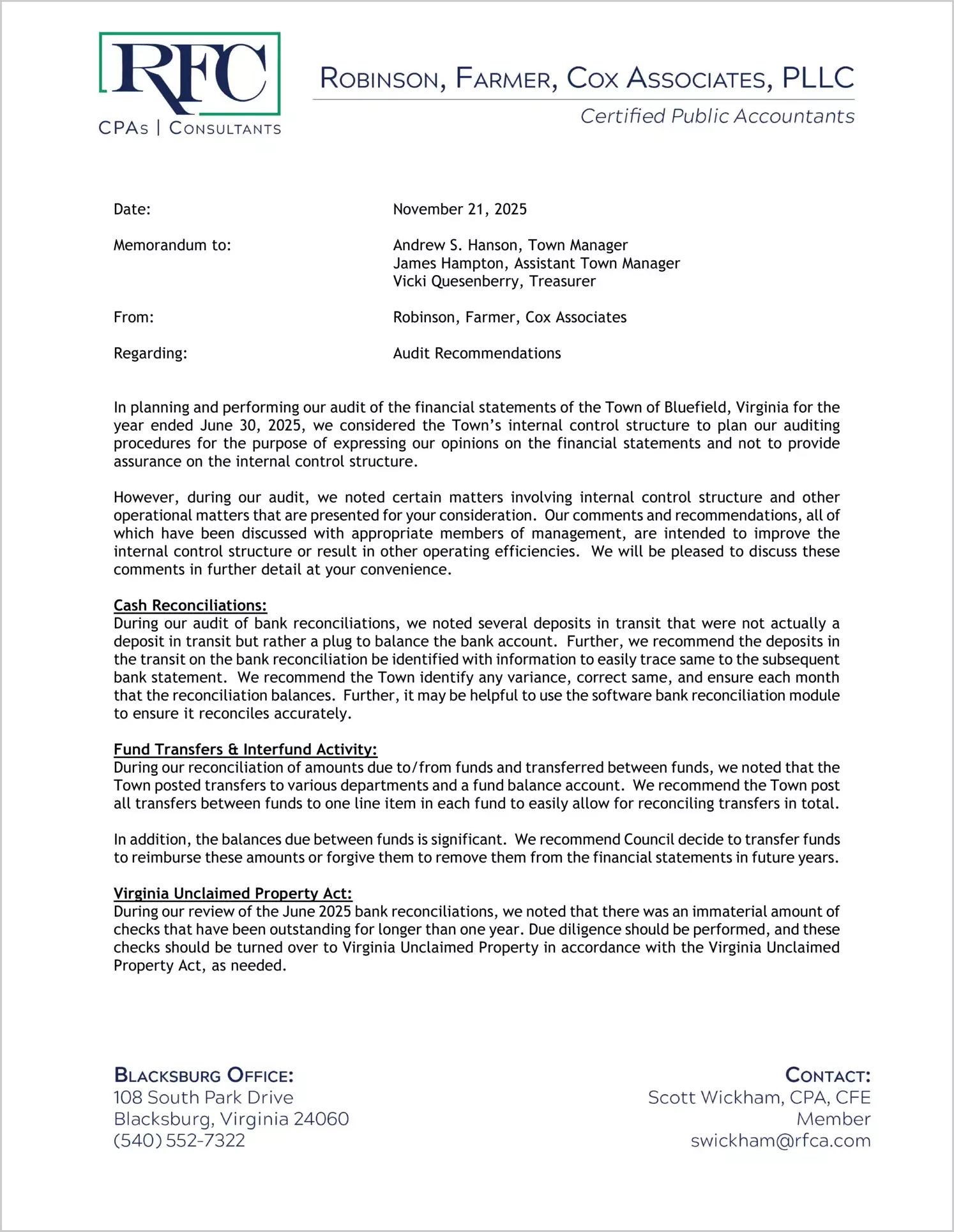 preview of 2025 Management Letter for Town of Bluefield