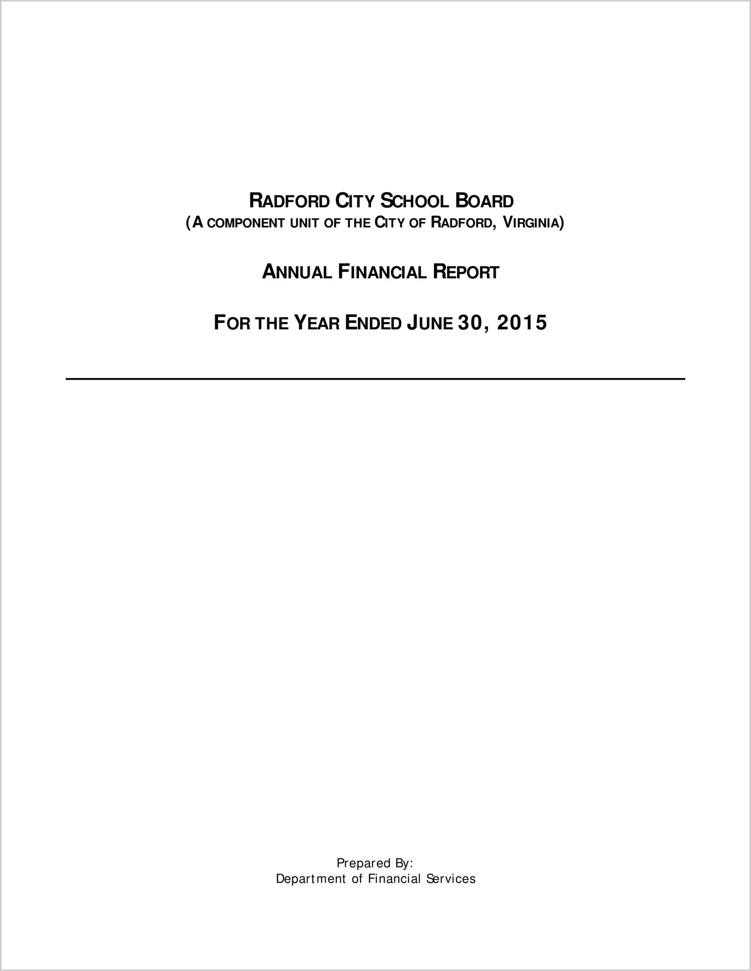 2015 Public Schools Annual Financial Report for City of Radford