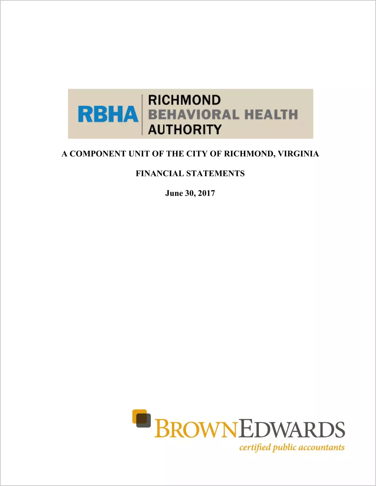2017 ABC/Other Annual Financial Report  for Richmond Behavioral Health Authority