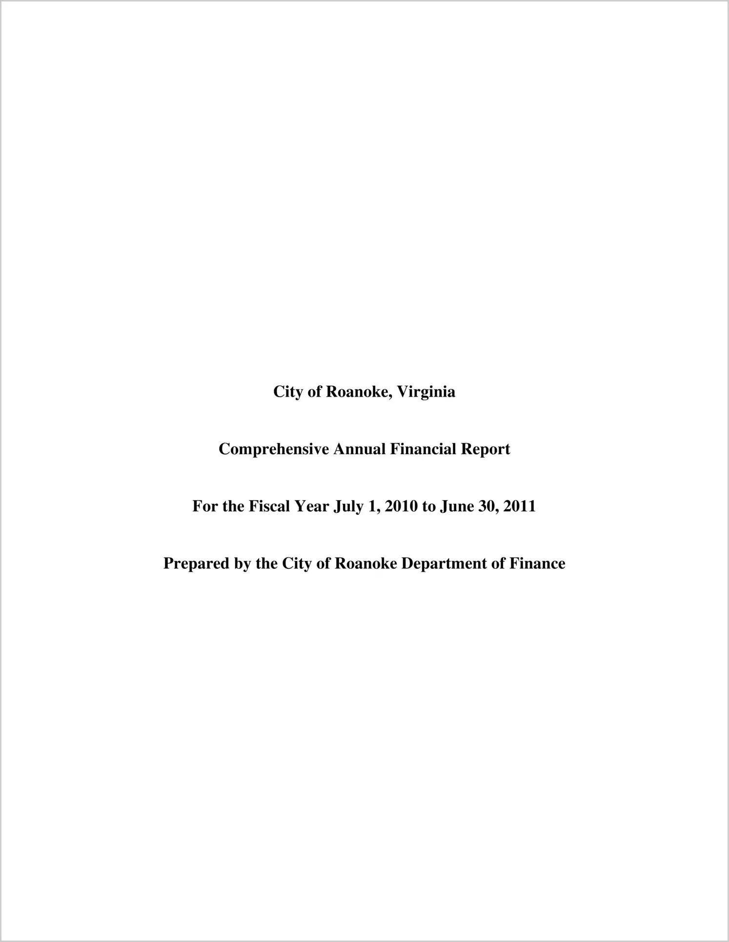 2011 Annual Financial Report for City of Roanoke