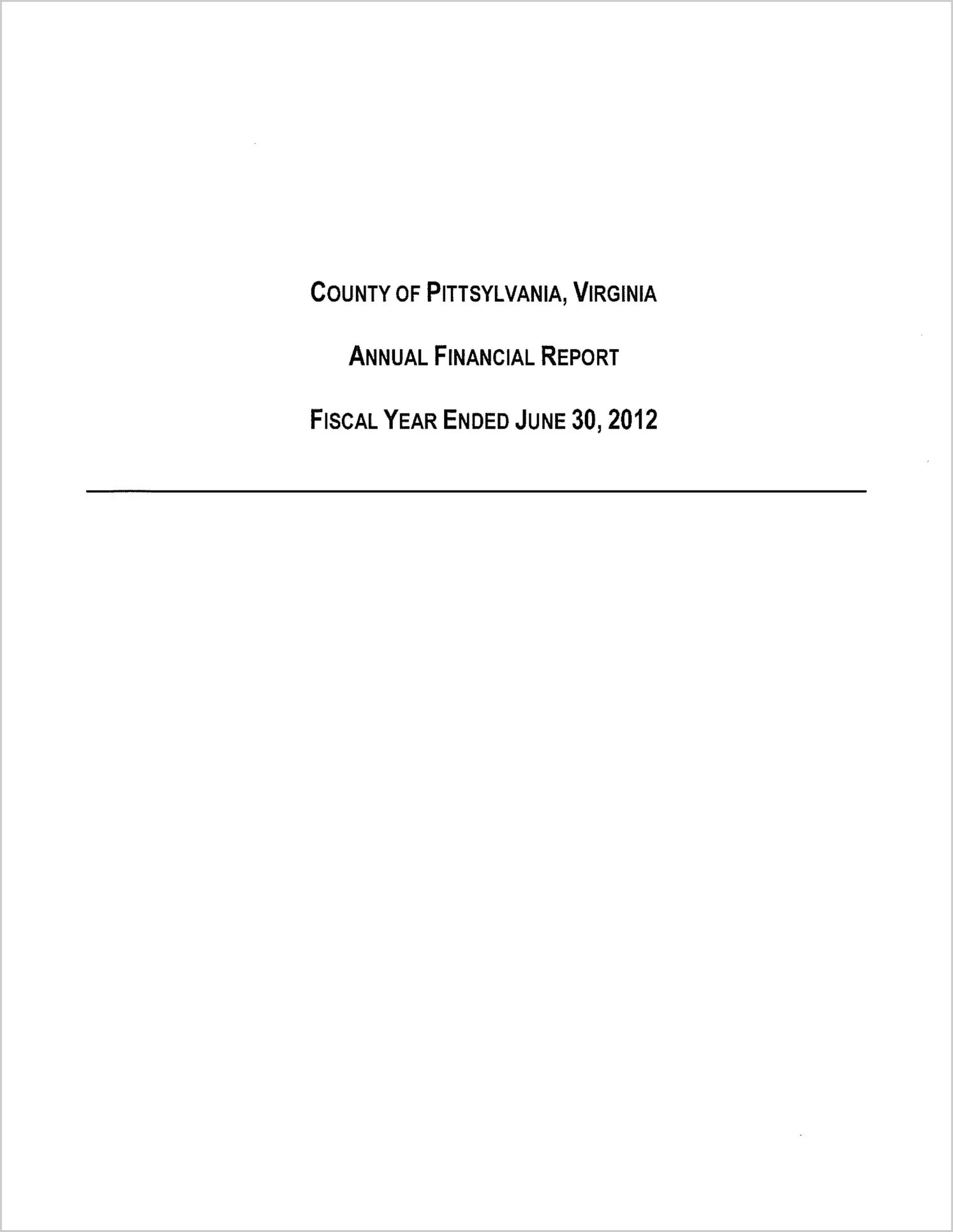 2012 Annual Financial Report for County of Pittsylvania