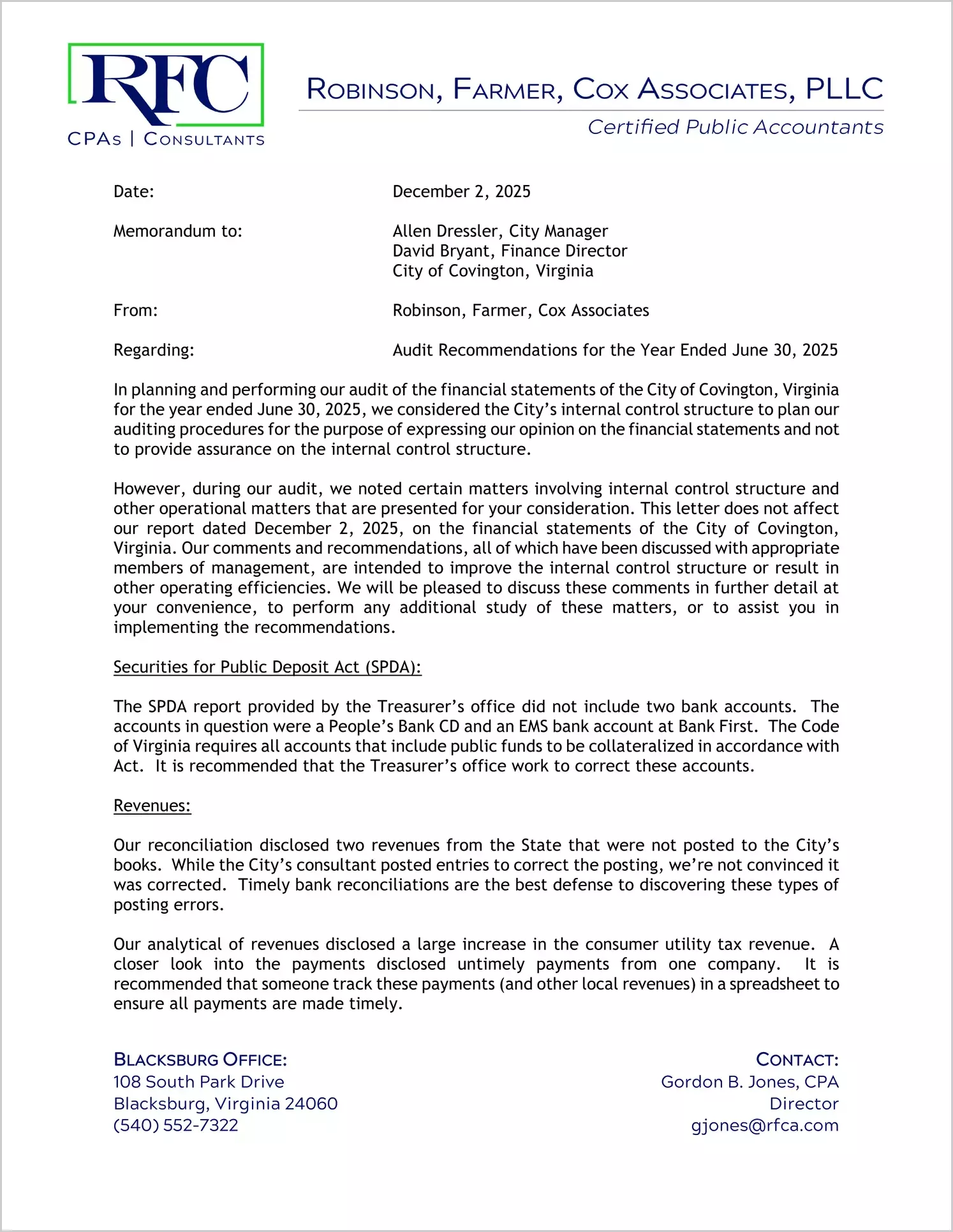 preview of 2025 Management Letter for City of Covington