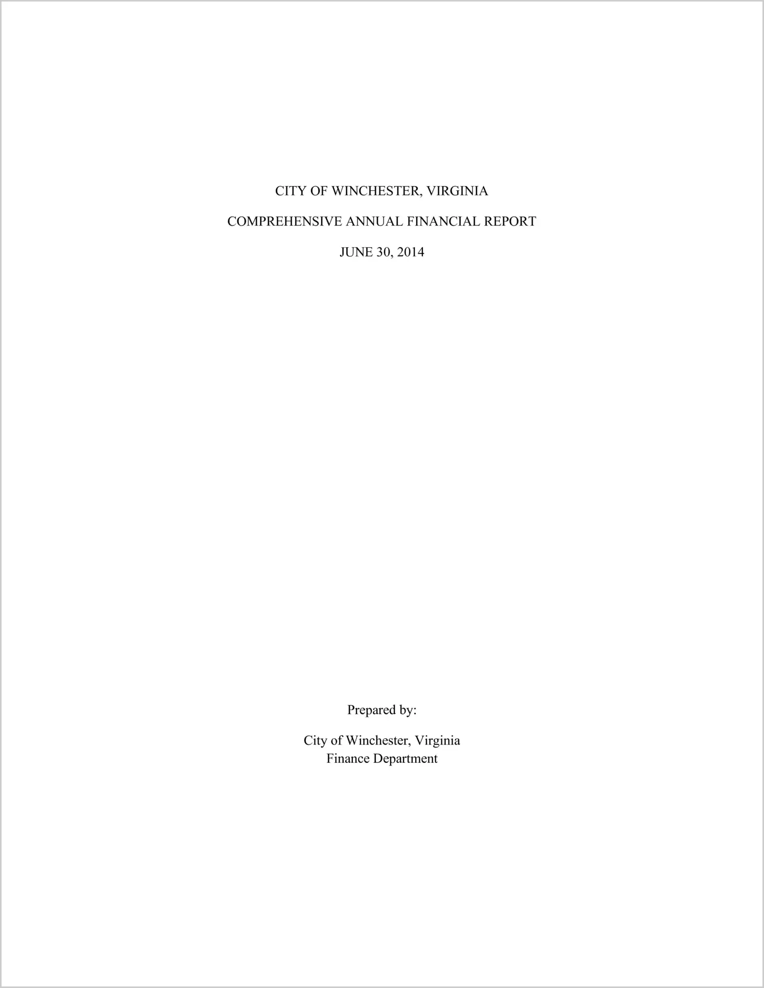 2014 Annual Financial Report for City of Winchester