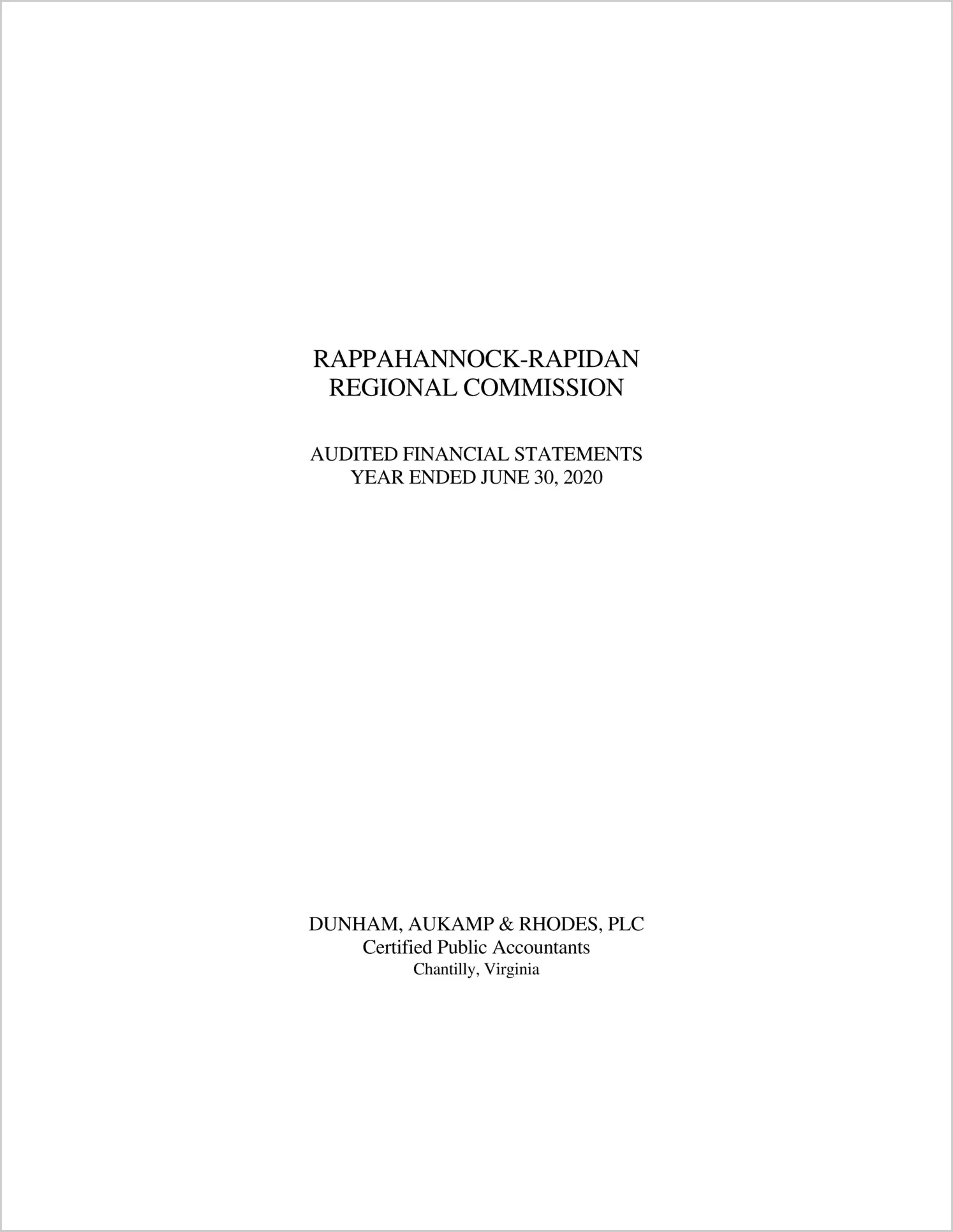 2020 ABC/Other Annual Financial Report  for Rappahannock-Rapidan Regional Commission