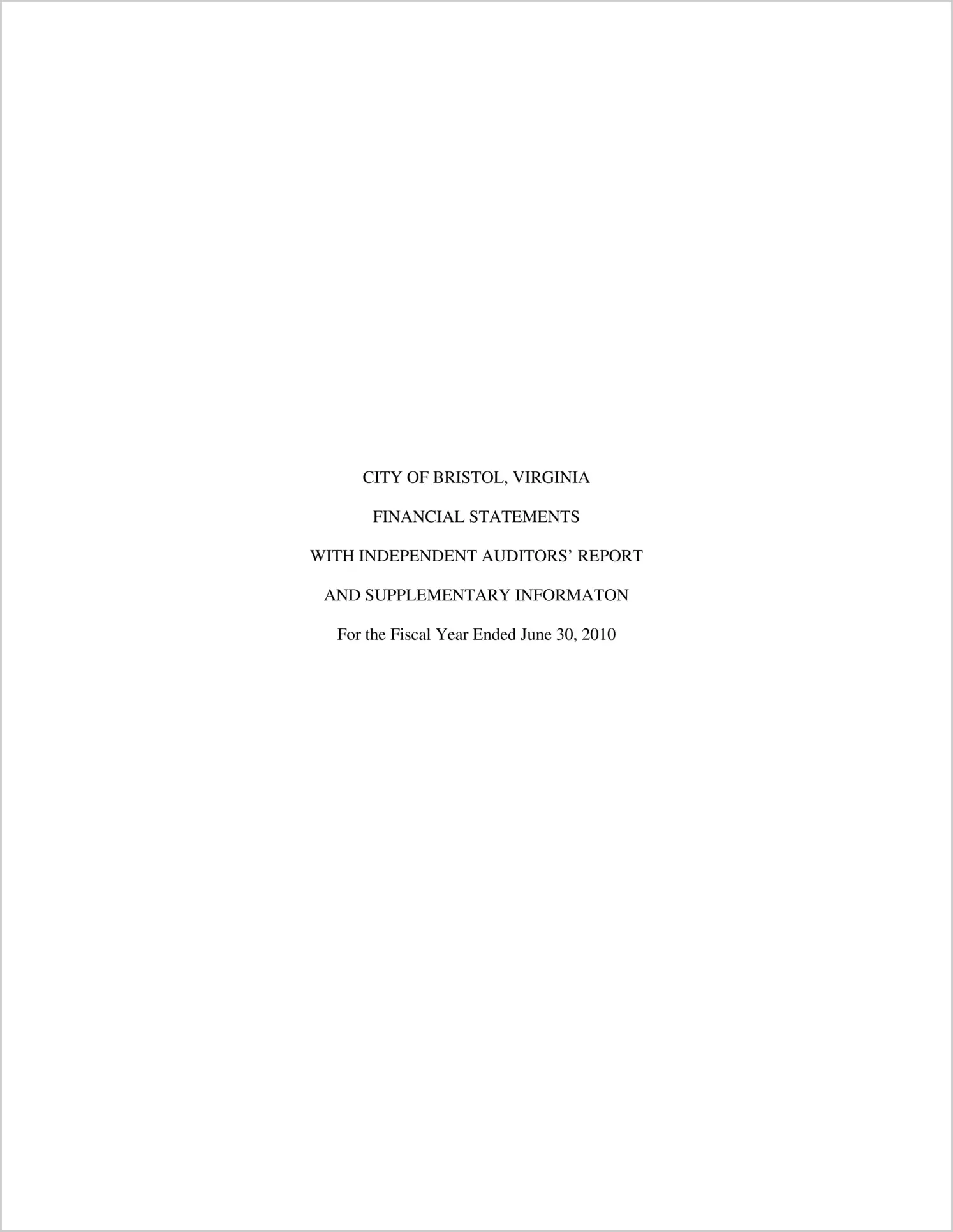 2010 Annual Financial Report for City of Bristol