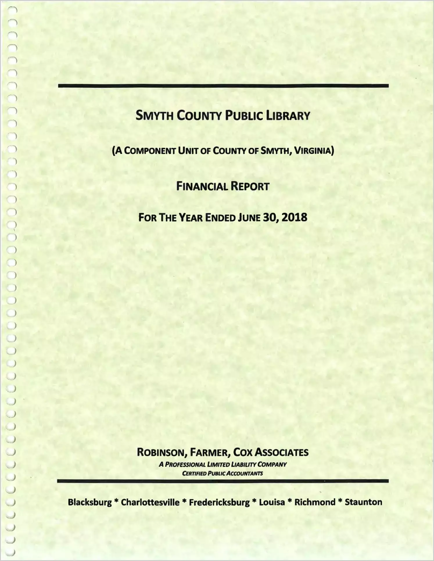 preview of 2018 ABC/Other Annual Financial Report for Smyth County Public Library