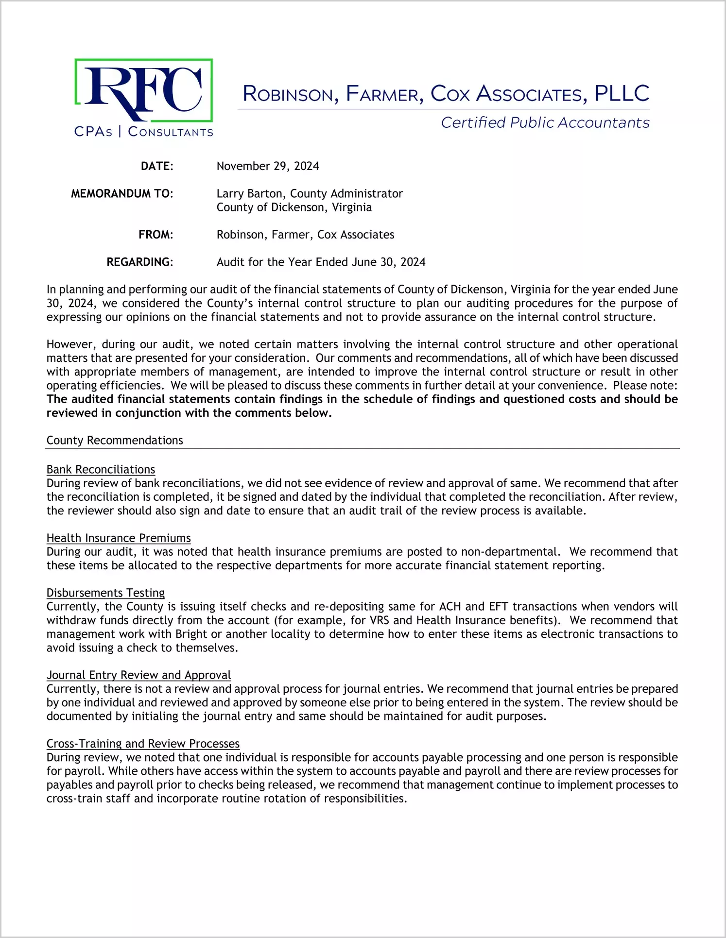 preview of 2024 Management Letter for County of Dickenson