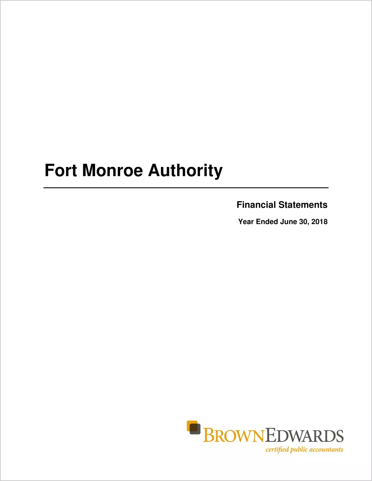 Fort Monroe Authority for the year ended June 30, 2018