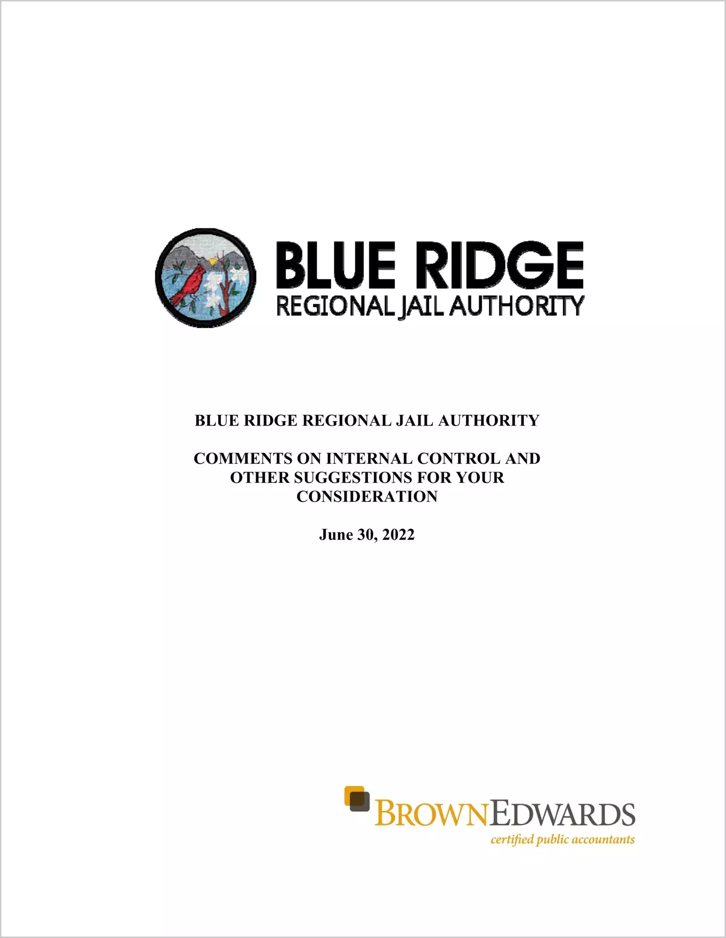 preview of 2022 ABC/Other Management Letter for Blue Ridge Regional Jail Authority