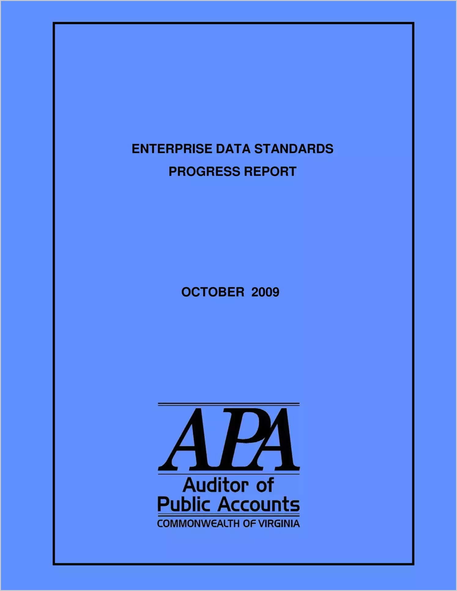 Enterprise Data Standards Progress Report for October 2009