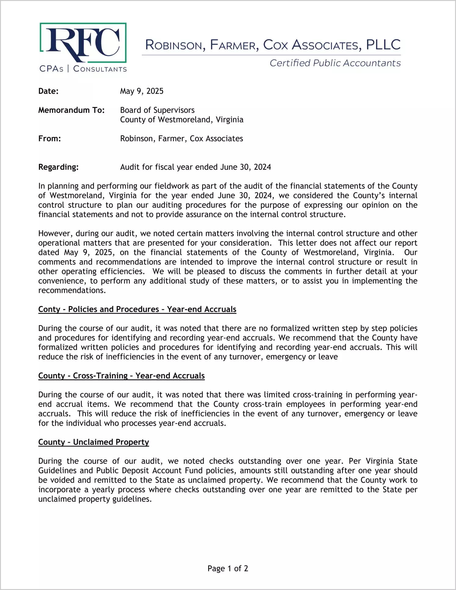preview of 2024 Management Letter for County of Westmoreland