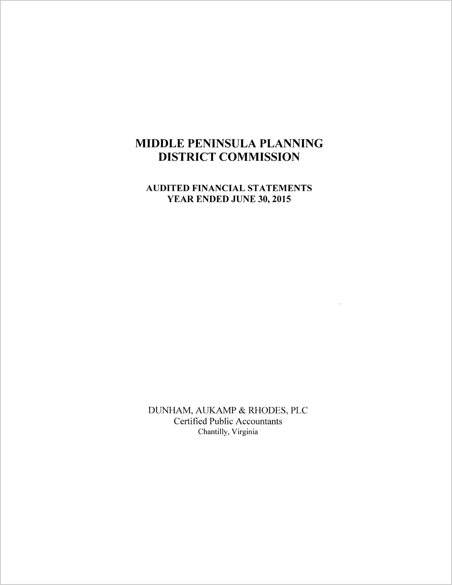 2015 ABC/Other Annual Financial Report  for Middle Peninsula Planning District Commission