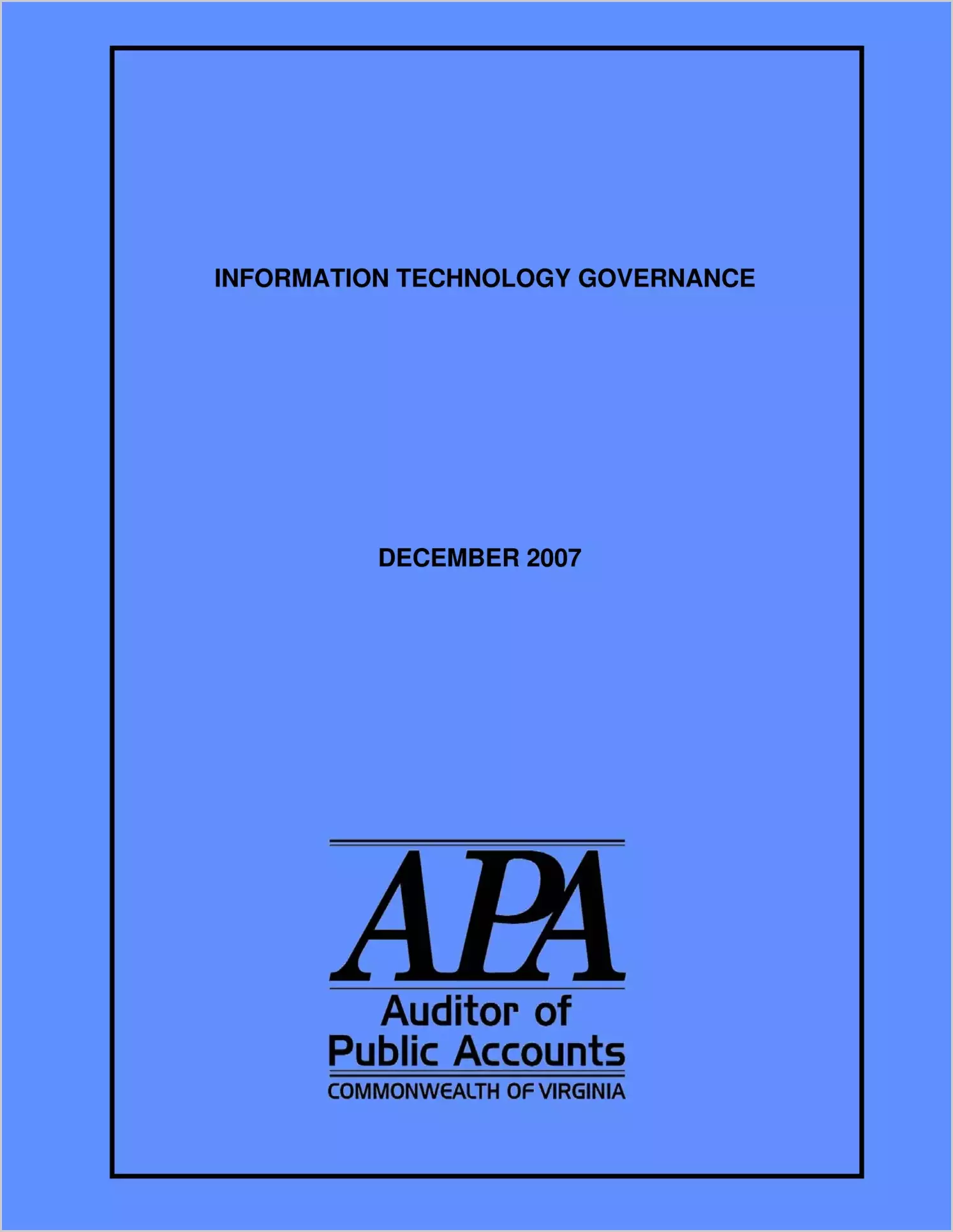 Information Technology Governance - December 2007