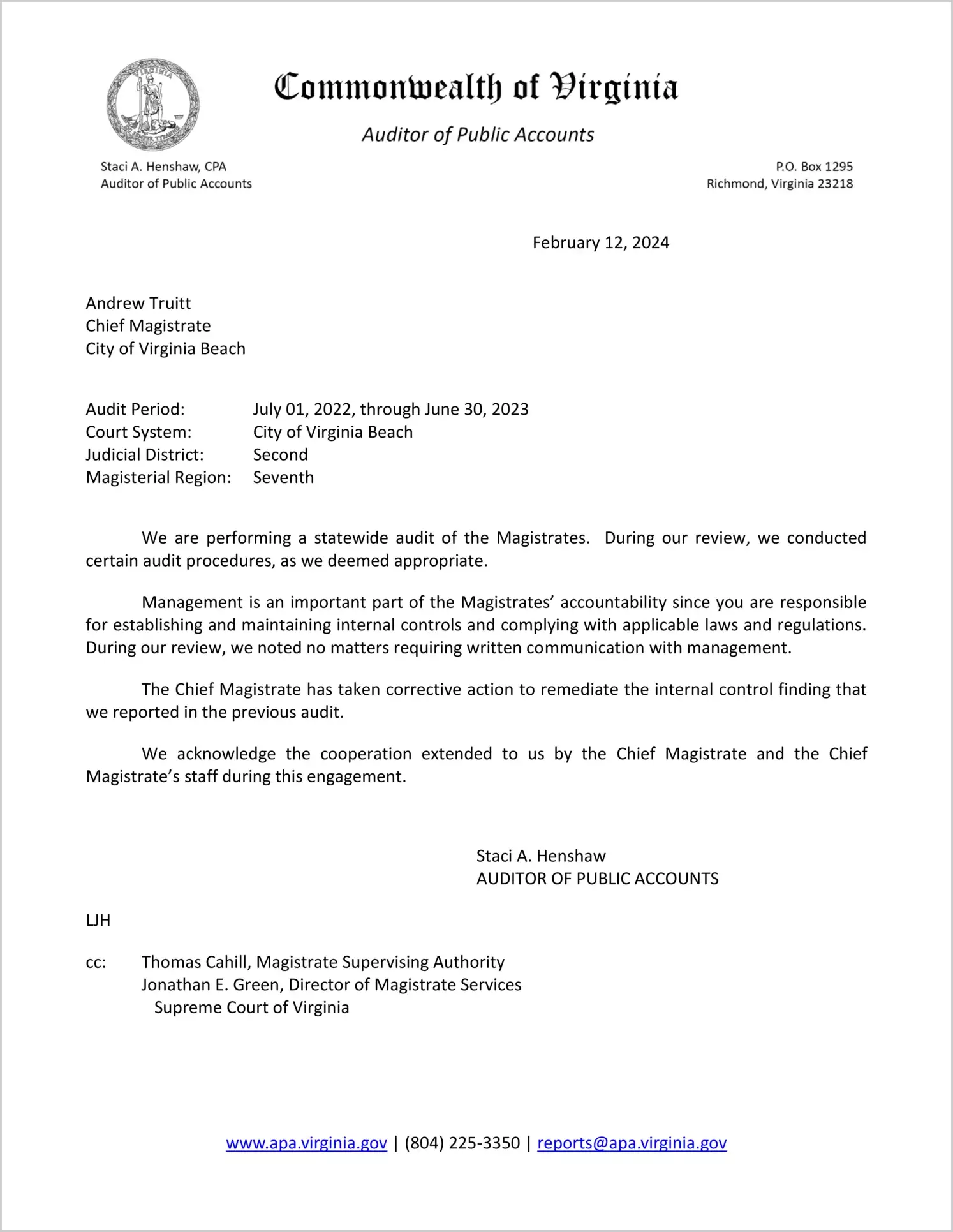 Magistrate of the Judicial District 2 for the period July 1, 2022 through June 30, 2023