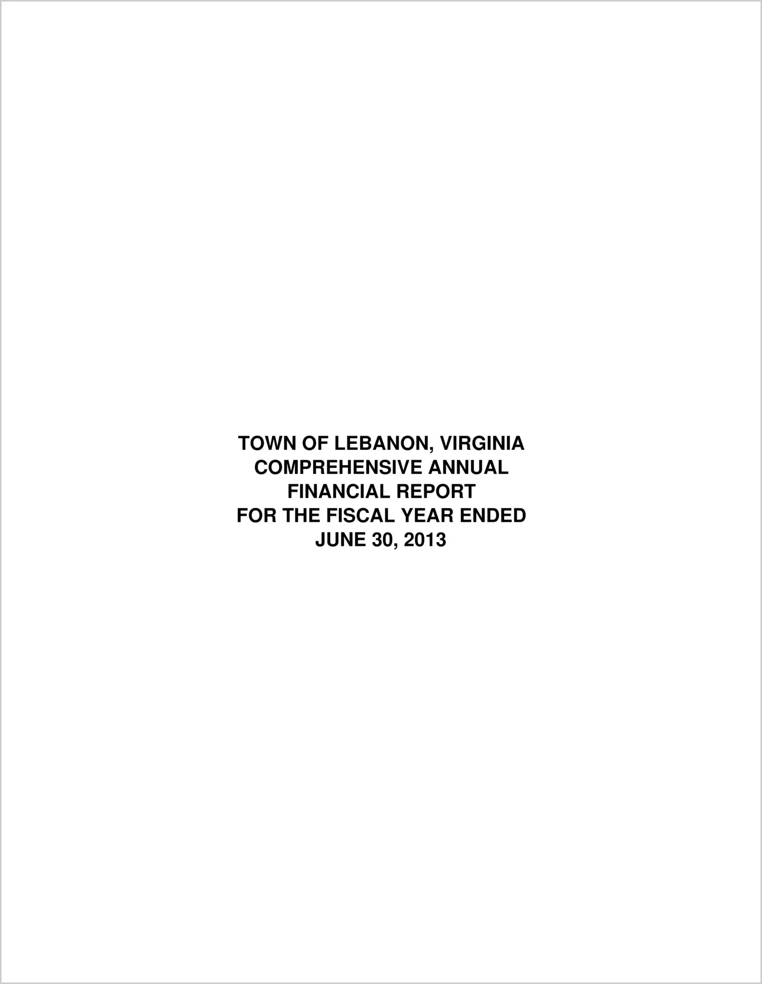 2013 Annual Financial Report for Town of Lebanon