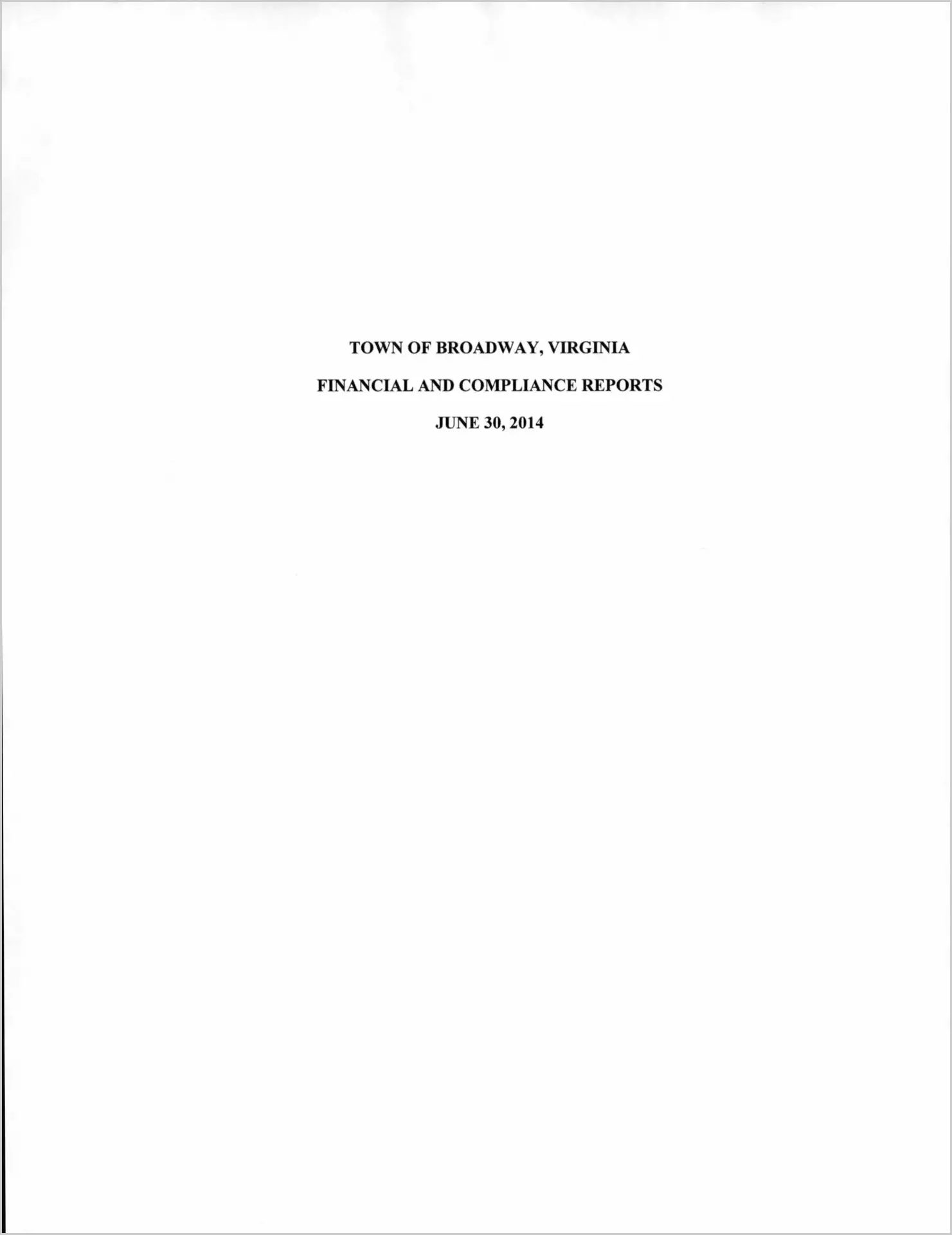 2014 Annual Financial Report for Town of Broadway