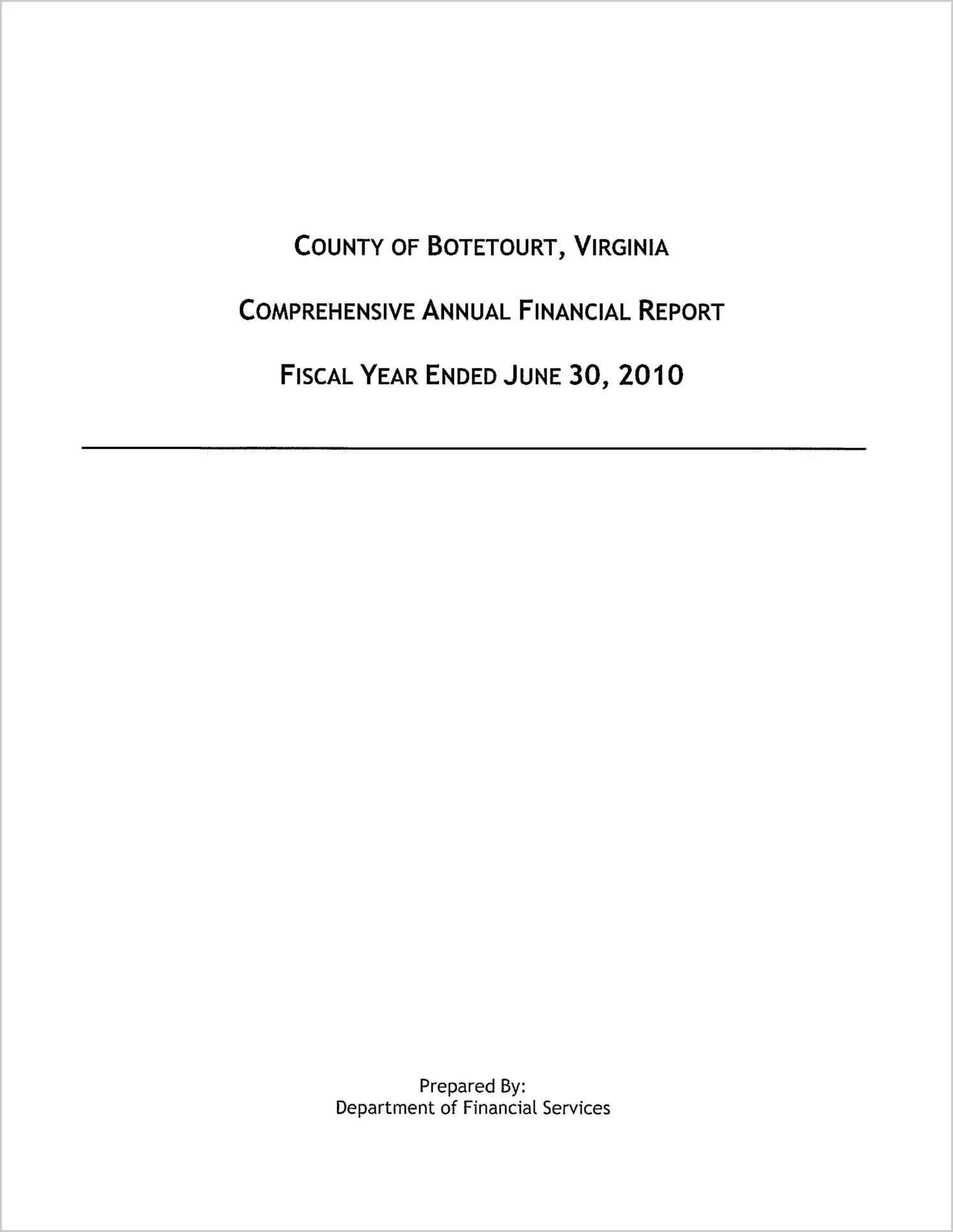 2010 Annual Financial Report for County of Botetourt