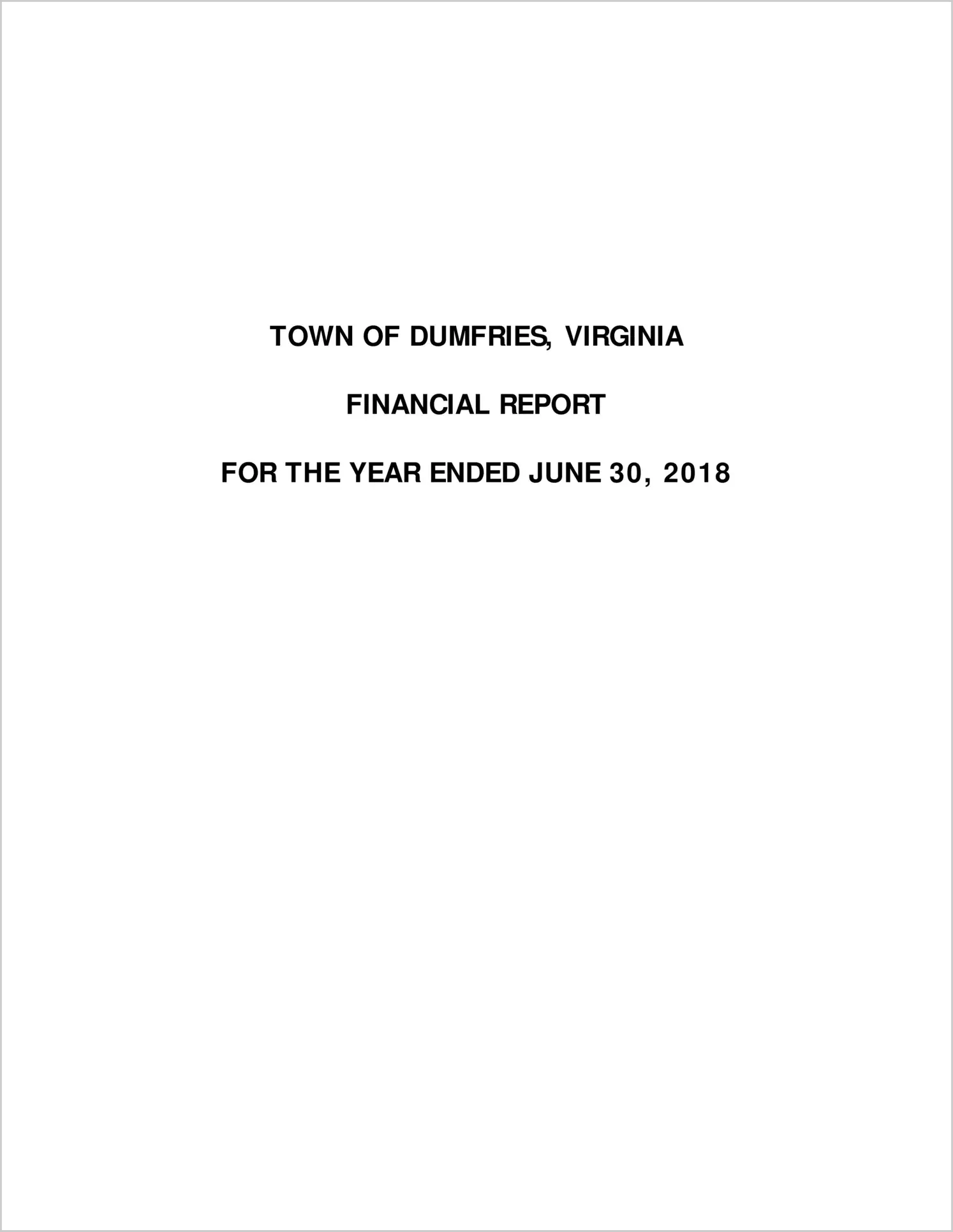 2018 Annual Financial Report for Town of Dumfries