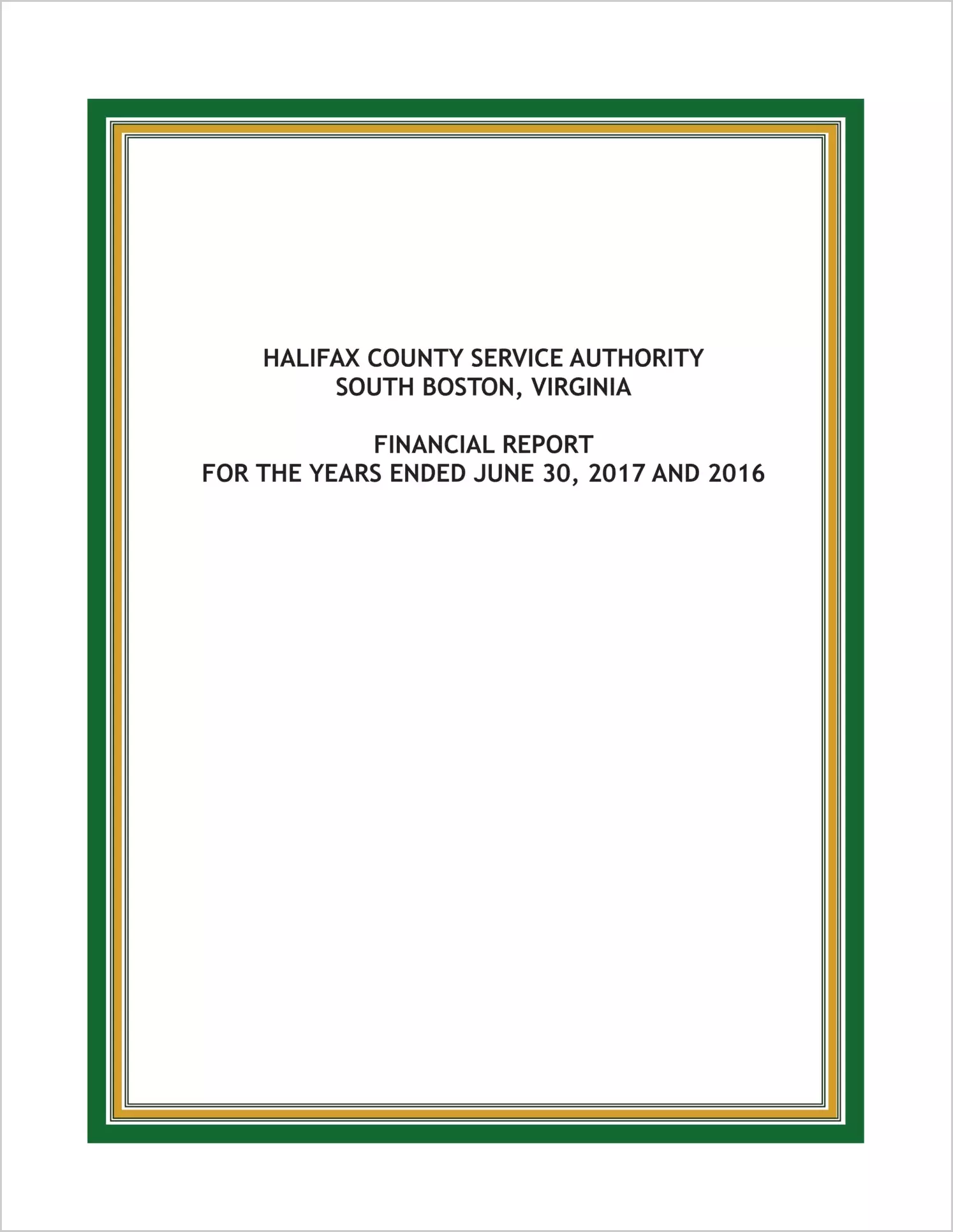 2017 ABC/Other Annual Financial Report  for Halifax County Service Authority