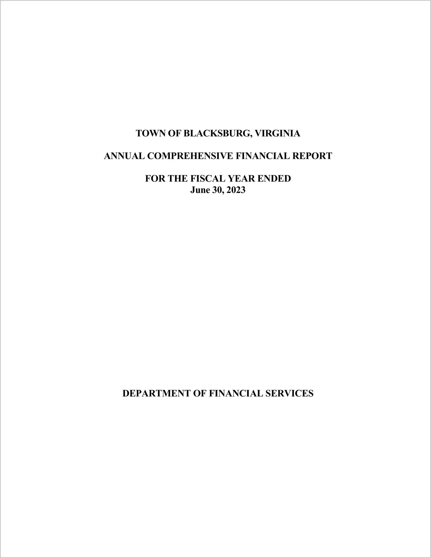 2023 Annual Financial Report for Town of Blacksburg