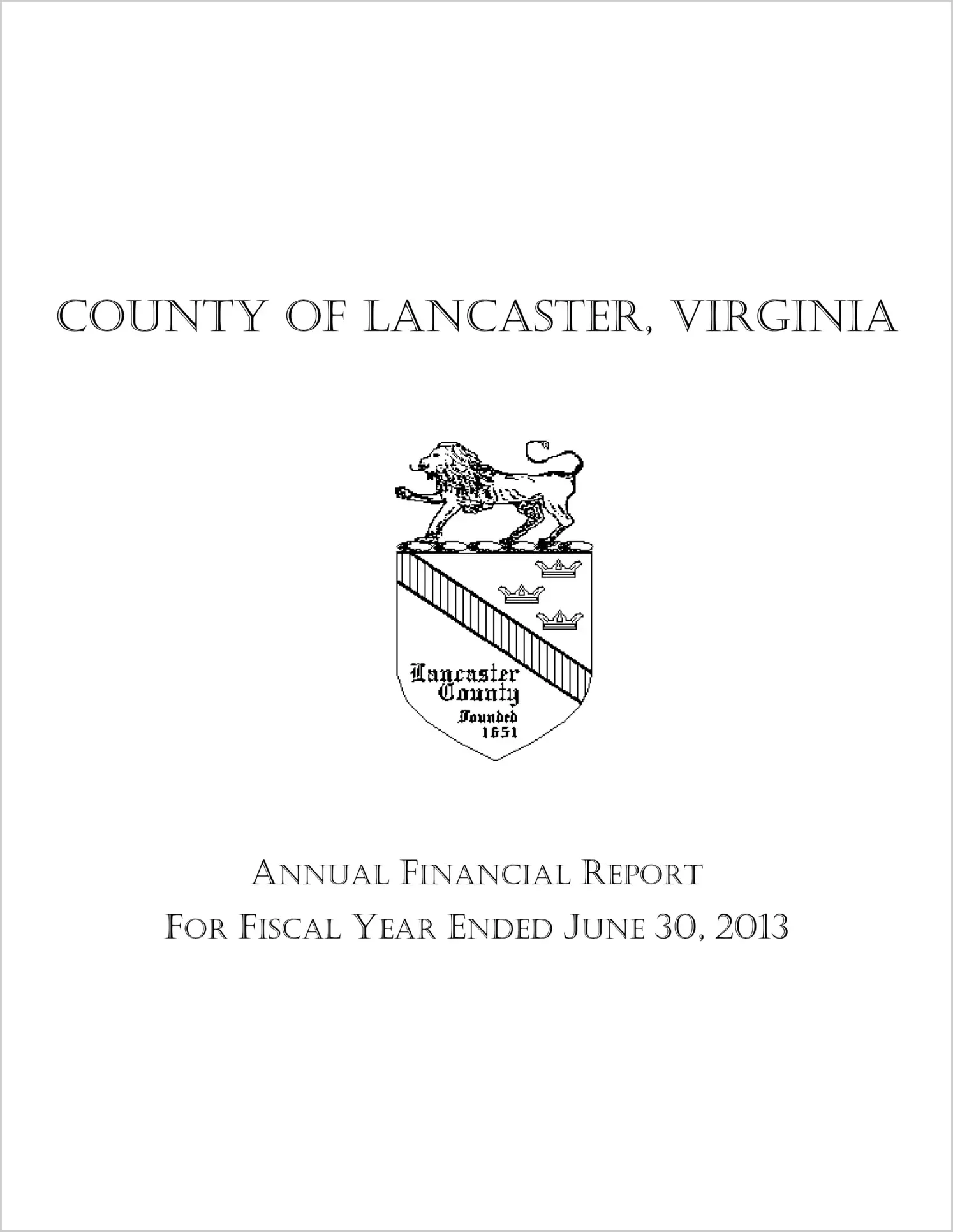 2013 Annual Financial Report for County of Lancaster