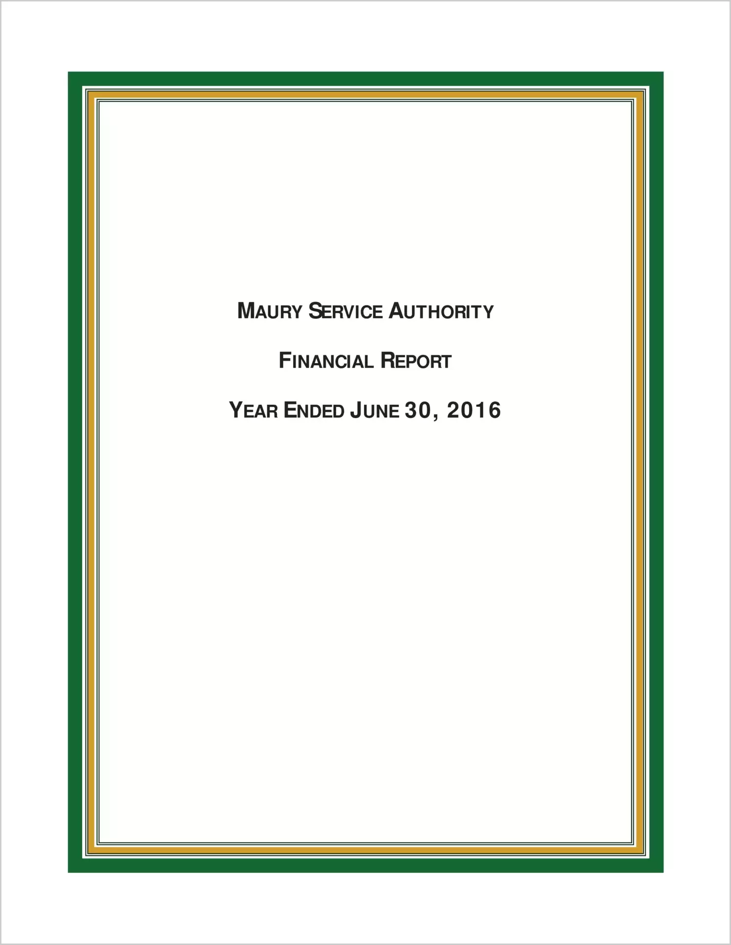 2016 ABC/Other Annual Financial Report  for Maury Service Authority