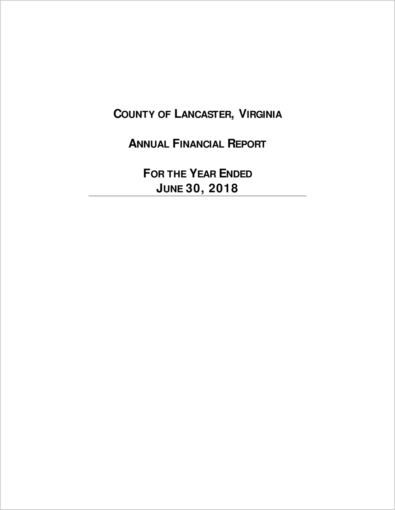 2018 Annual Financial Report for County of Lancaster