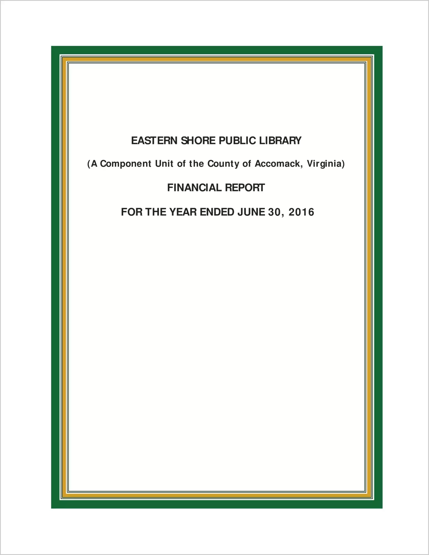 2016 ABC/Other Annual Financial Report  for Eastern Shore Public Library