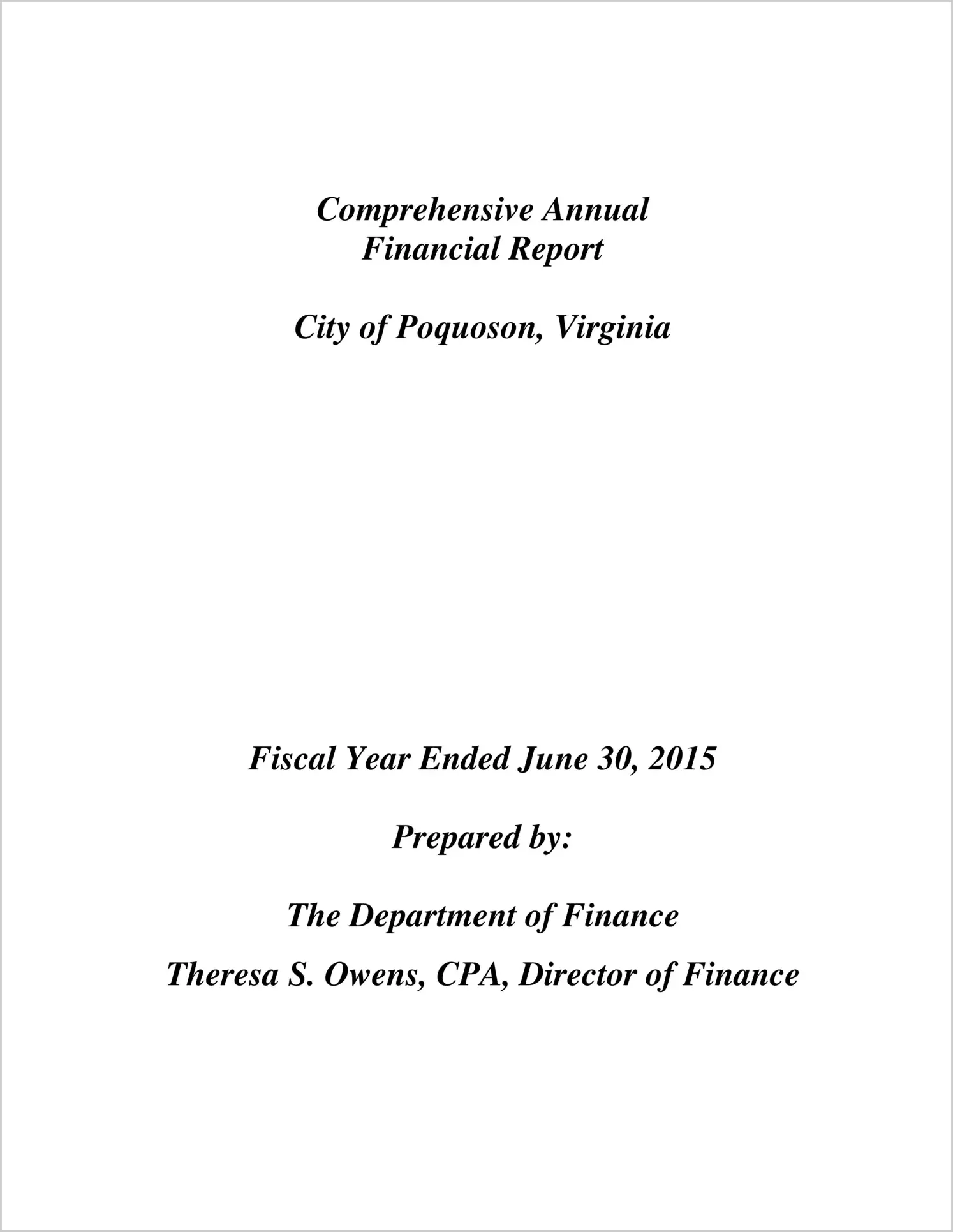 2015 Annual Financial Report for City of Poquoson