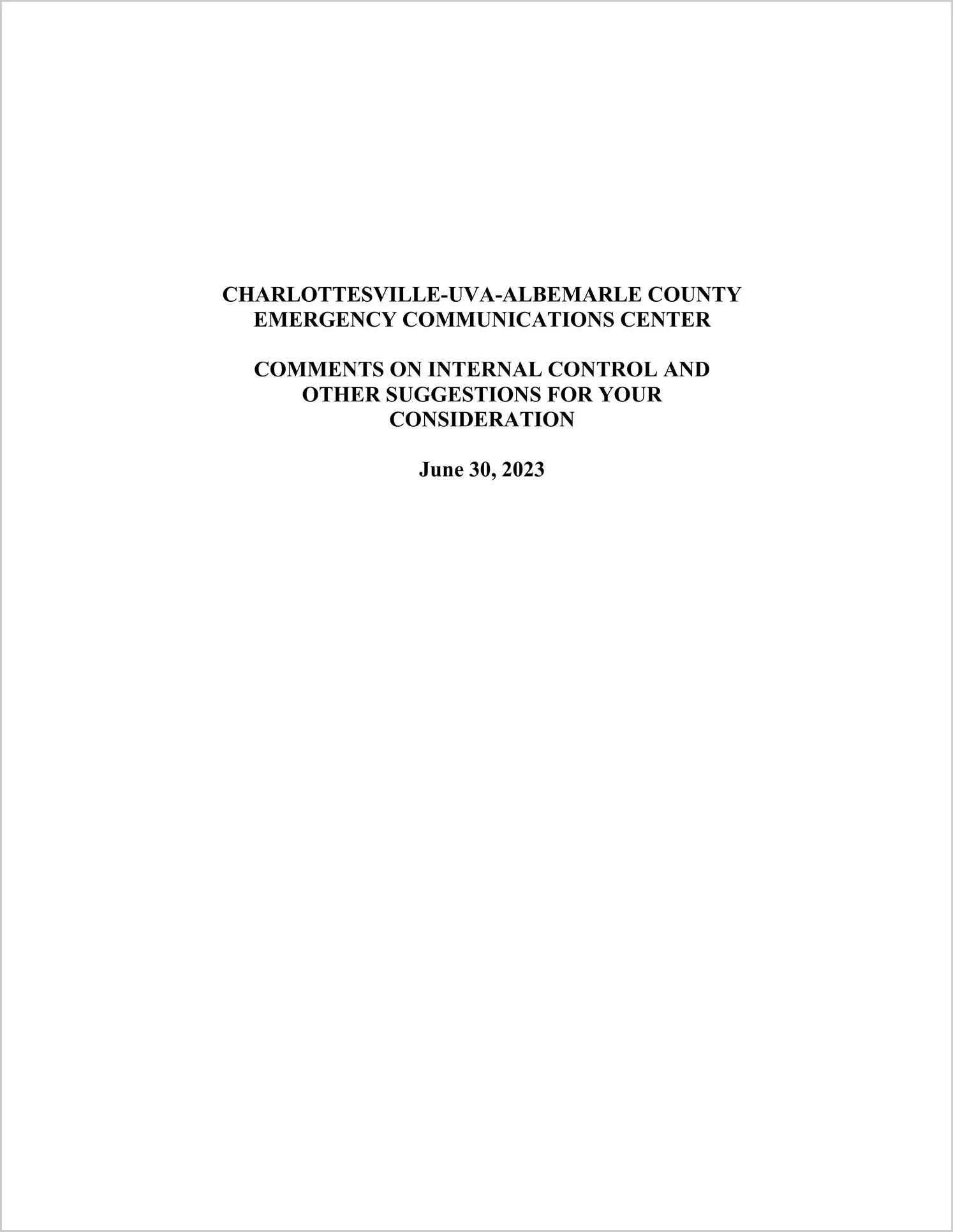 preview of 2023 ABC/Other Management Letter for Charlottesville-UVA-Albemarle County Emergency Communications Center