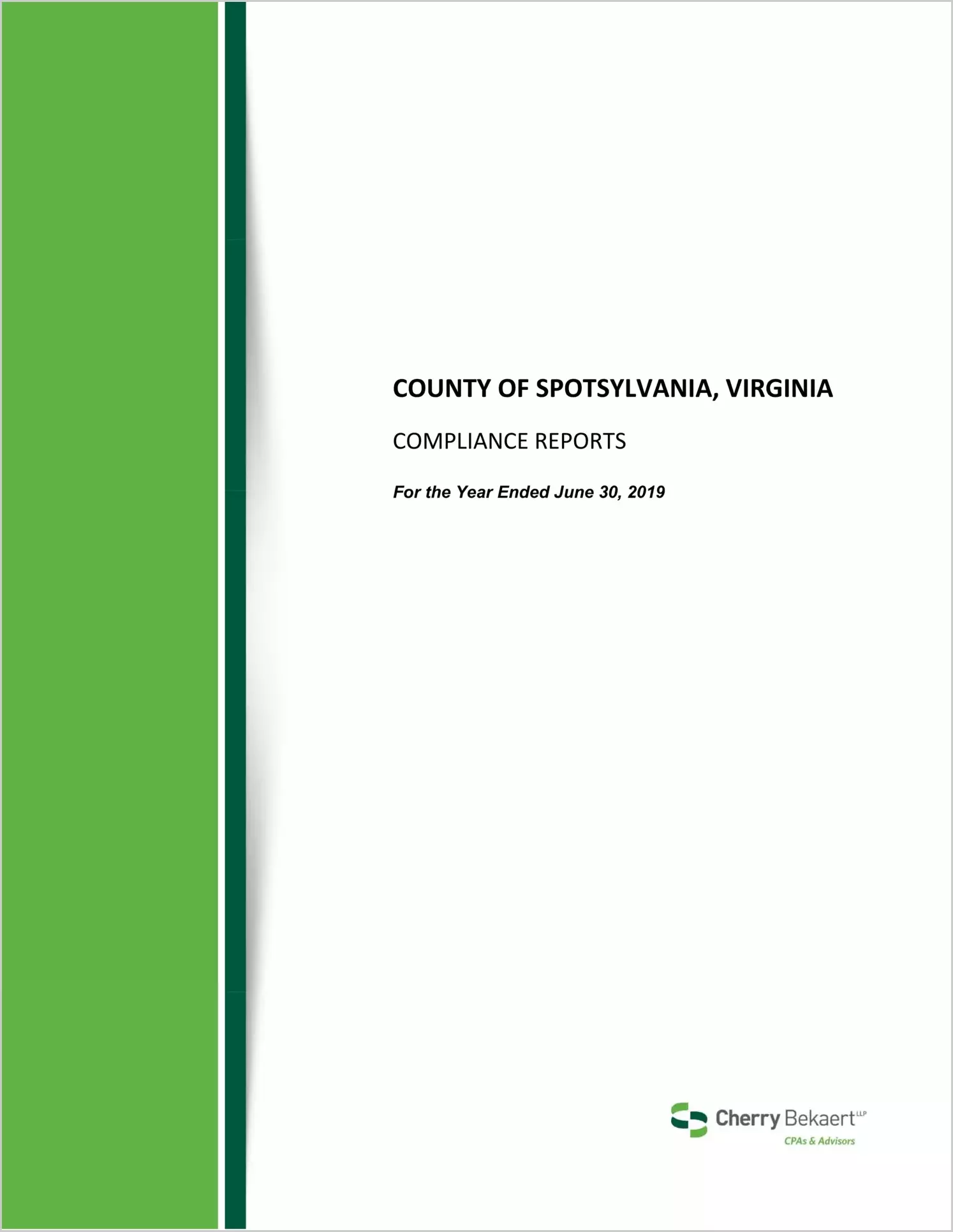 2019 Internal Control and Compliance Report for County of Spotsylvania