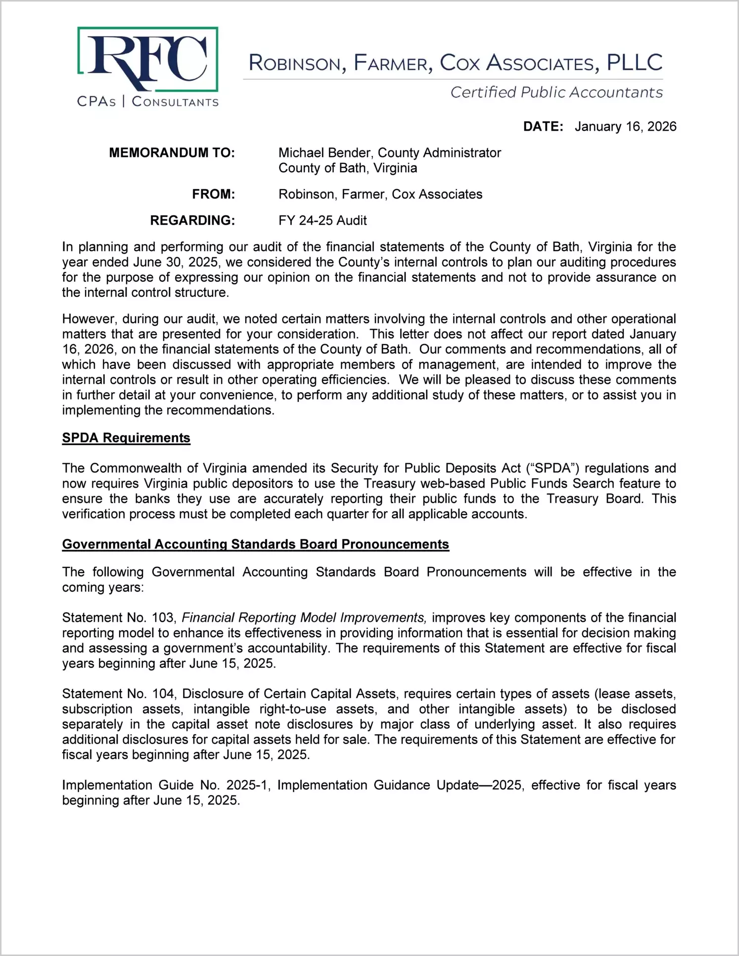 preview of 2025 Management Letter for County of Bath