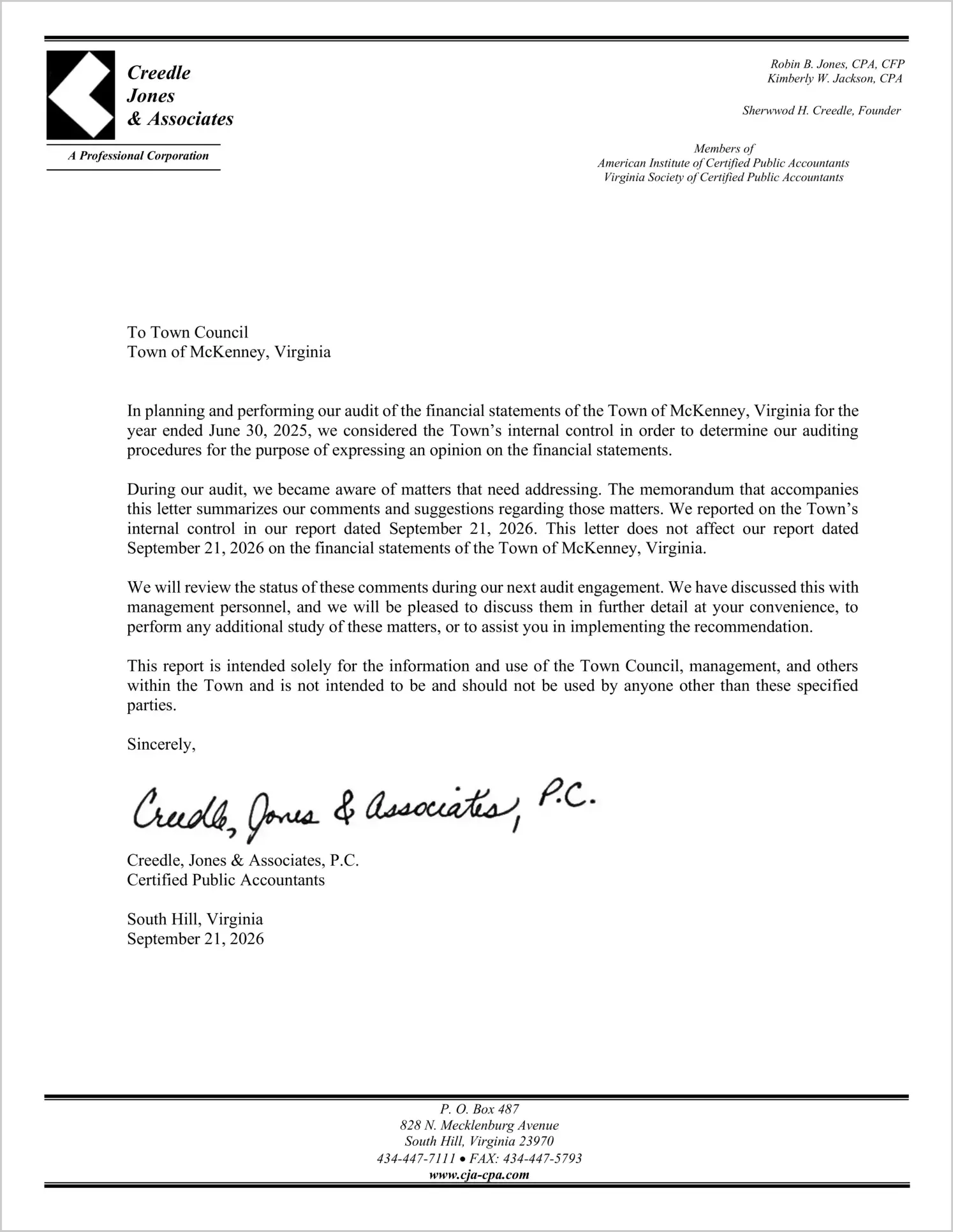 preview of 2025 Management Letter for Town of McKenney