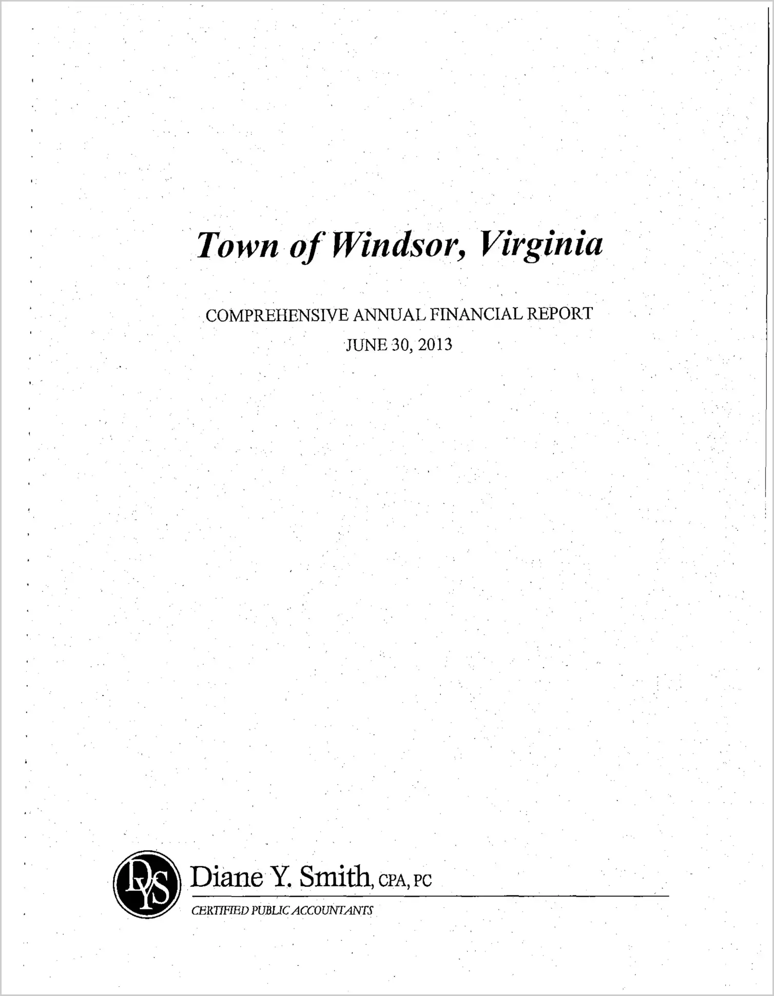 2013 Annual Financial Report for Town of Windsor