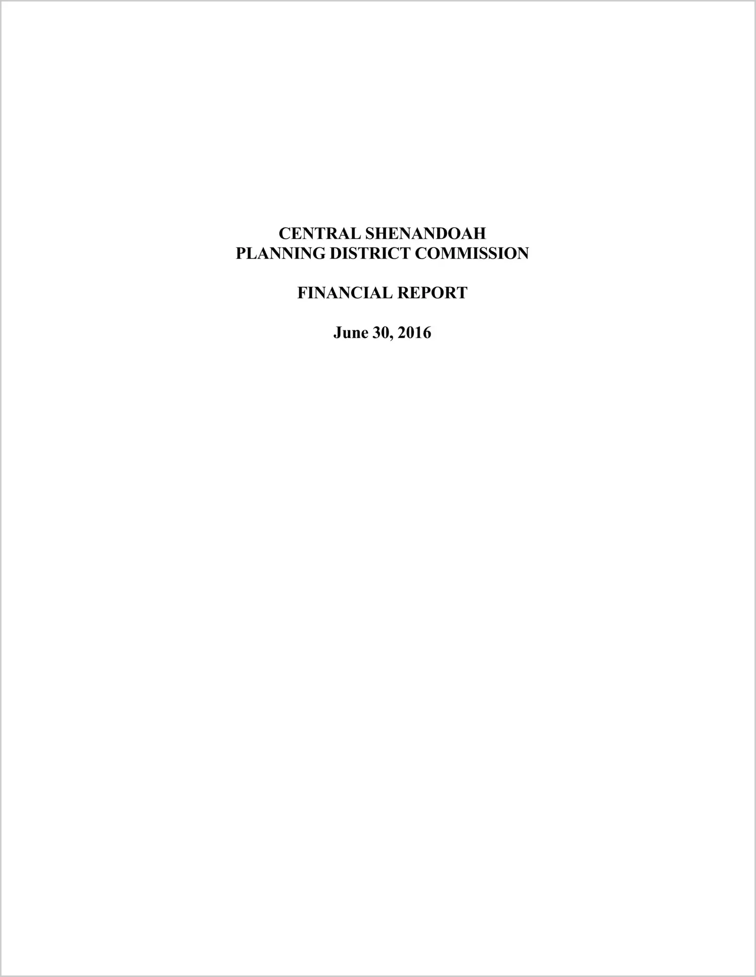 2016 ABC/Other Annual Financial Report  for Central Shenandoah Planning District Commission