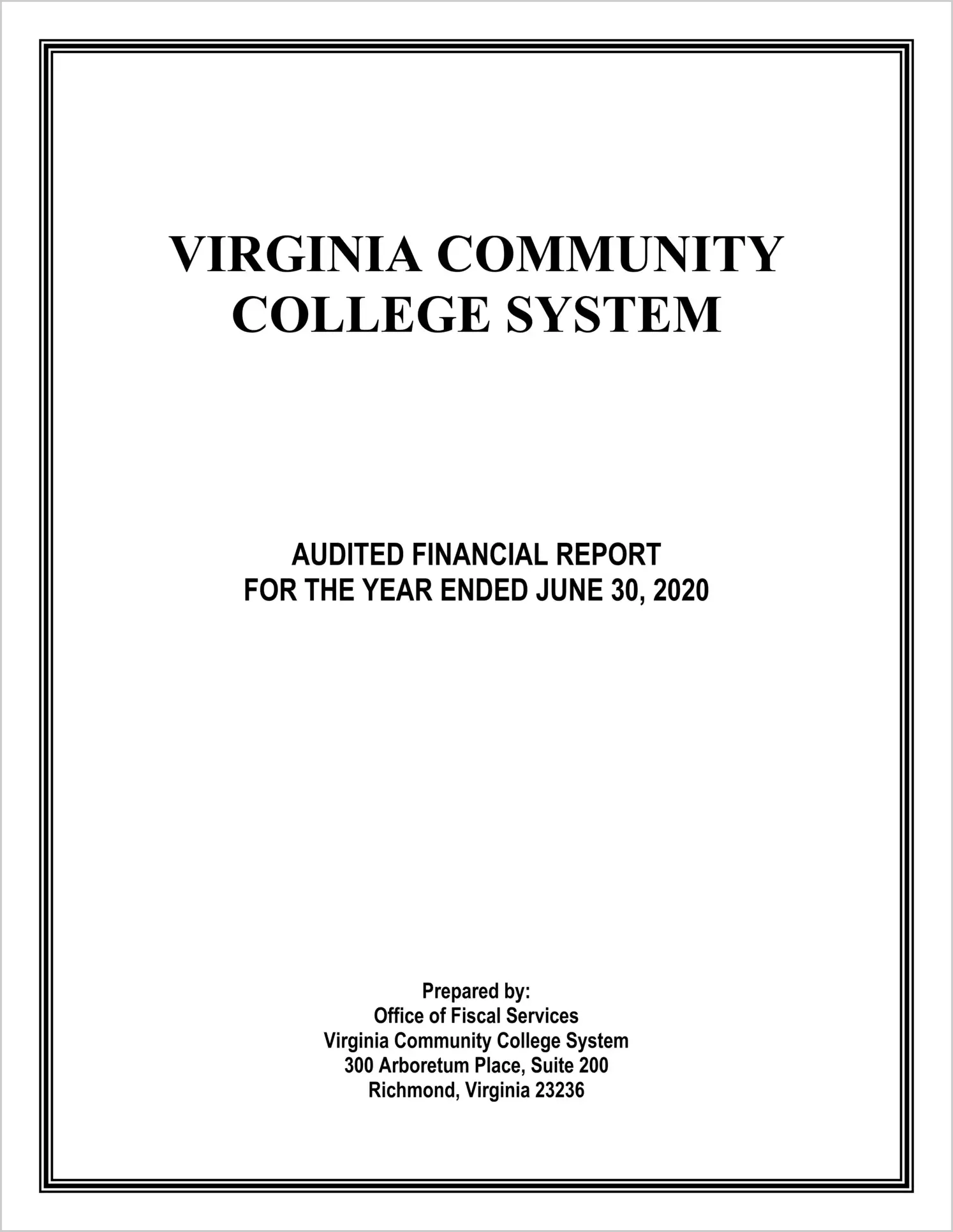 Virginia Community College System Financial Statements for the year ended June 30, 2020