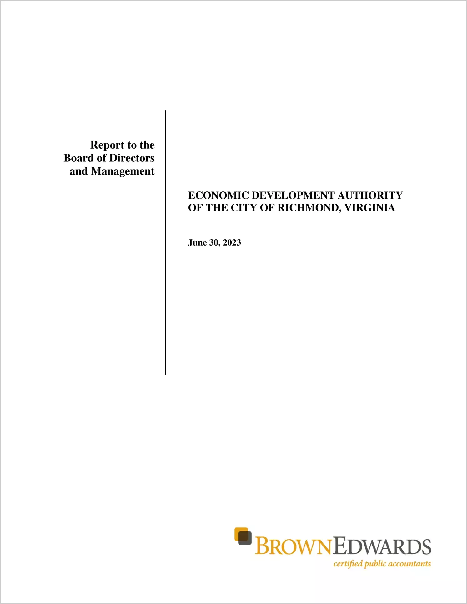 preview of 2023 ABC/Other Management Letter for Richmond City Economic Development Authority