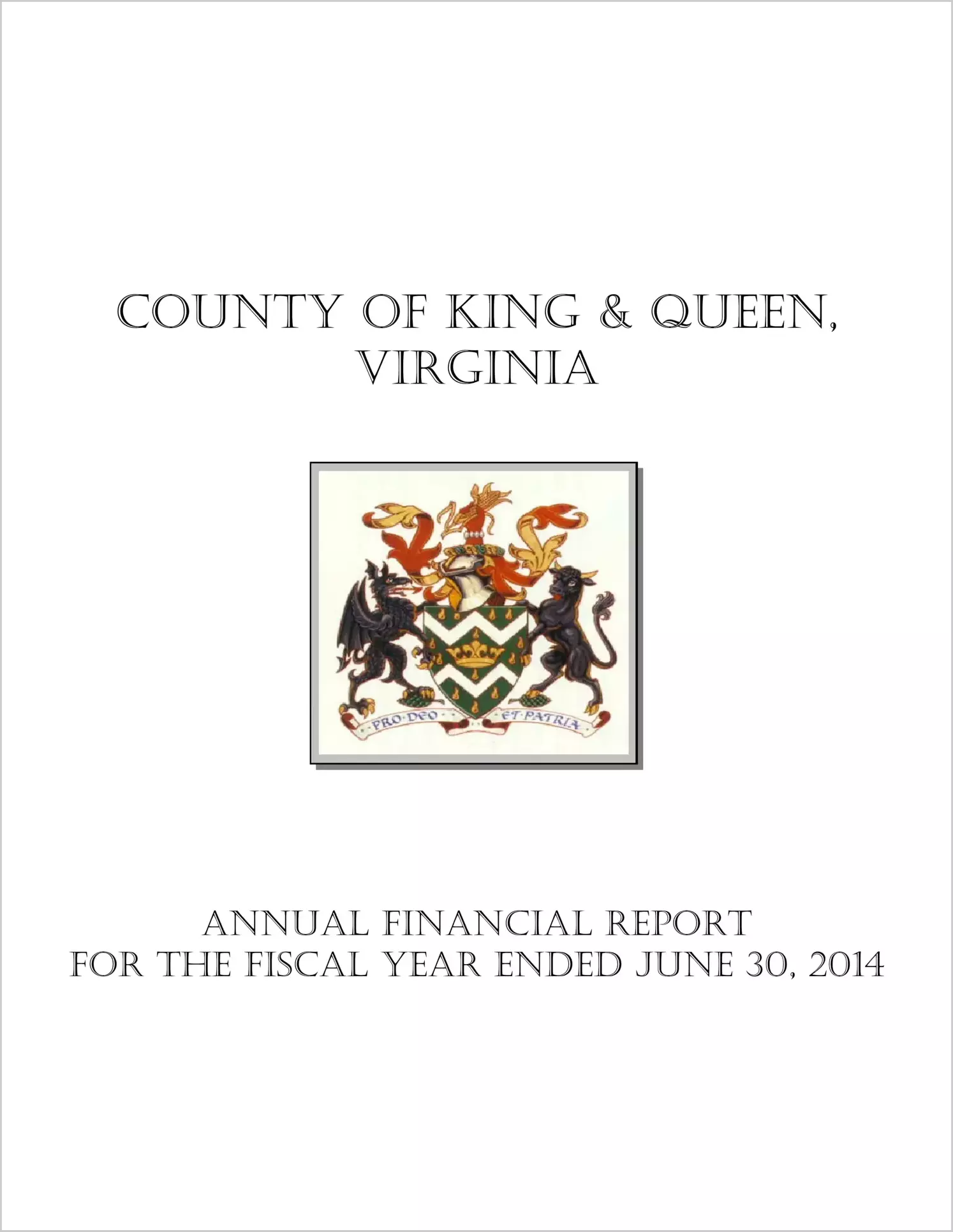 2014 Annual Financial Report for County of King and Queen