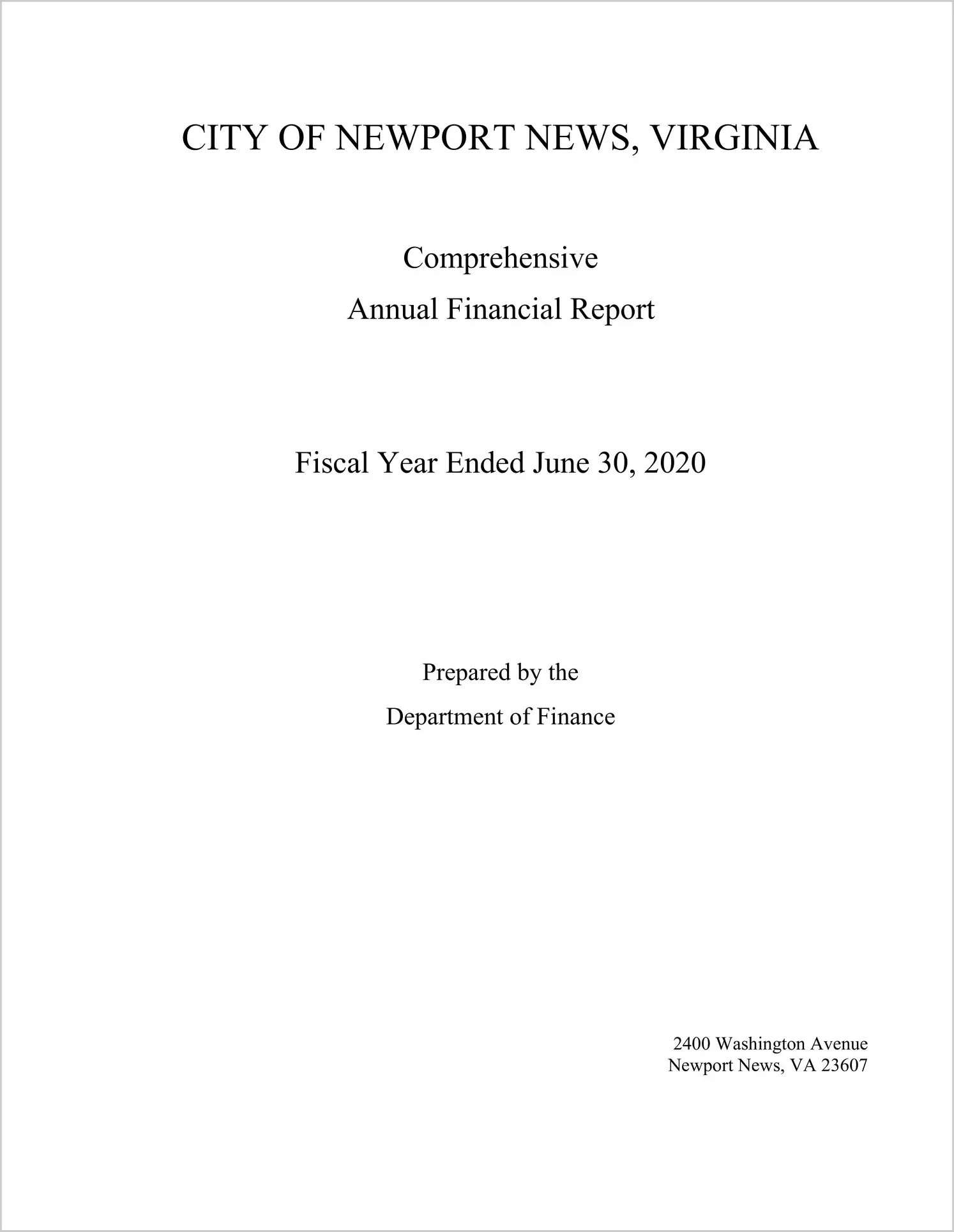 2020 Annual Financial Report for City of Newport News
