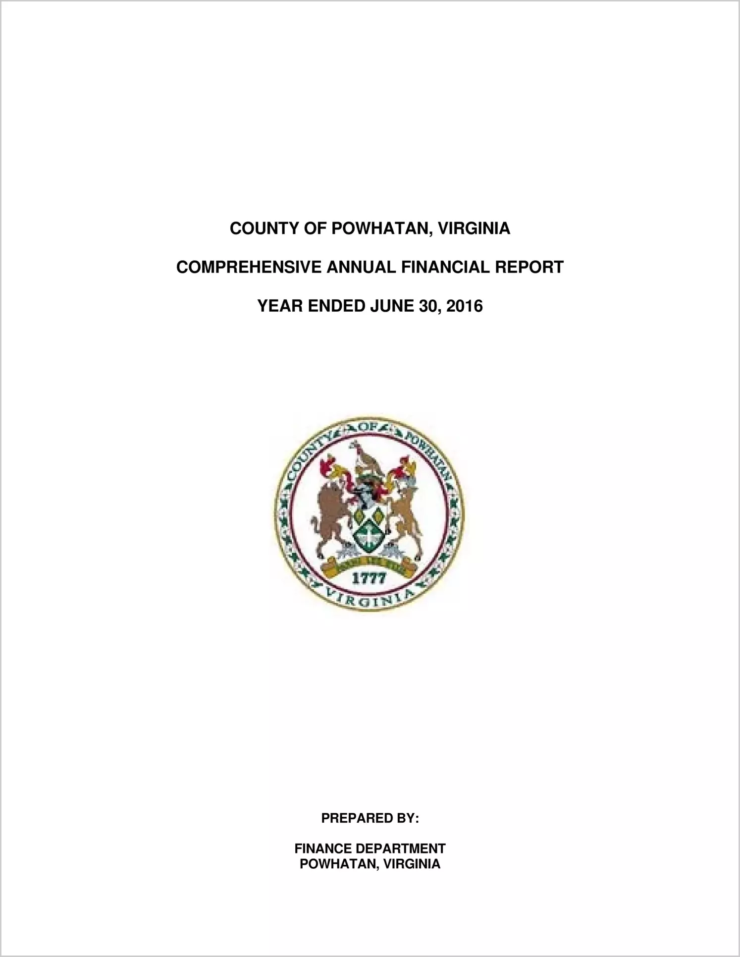 2016 Annual Financial Report for County of Powhatan