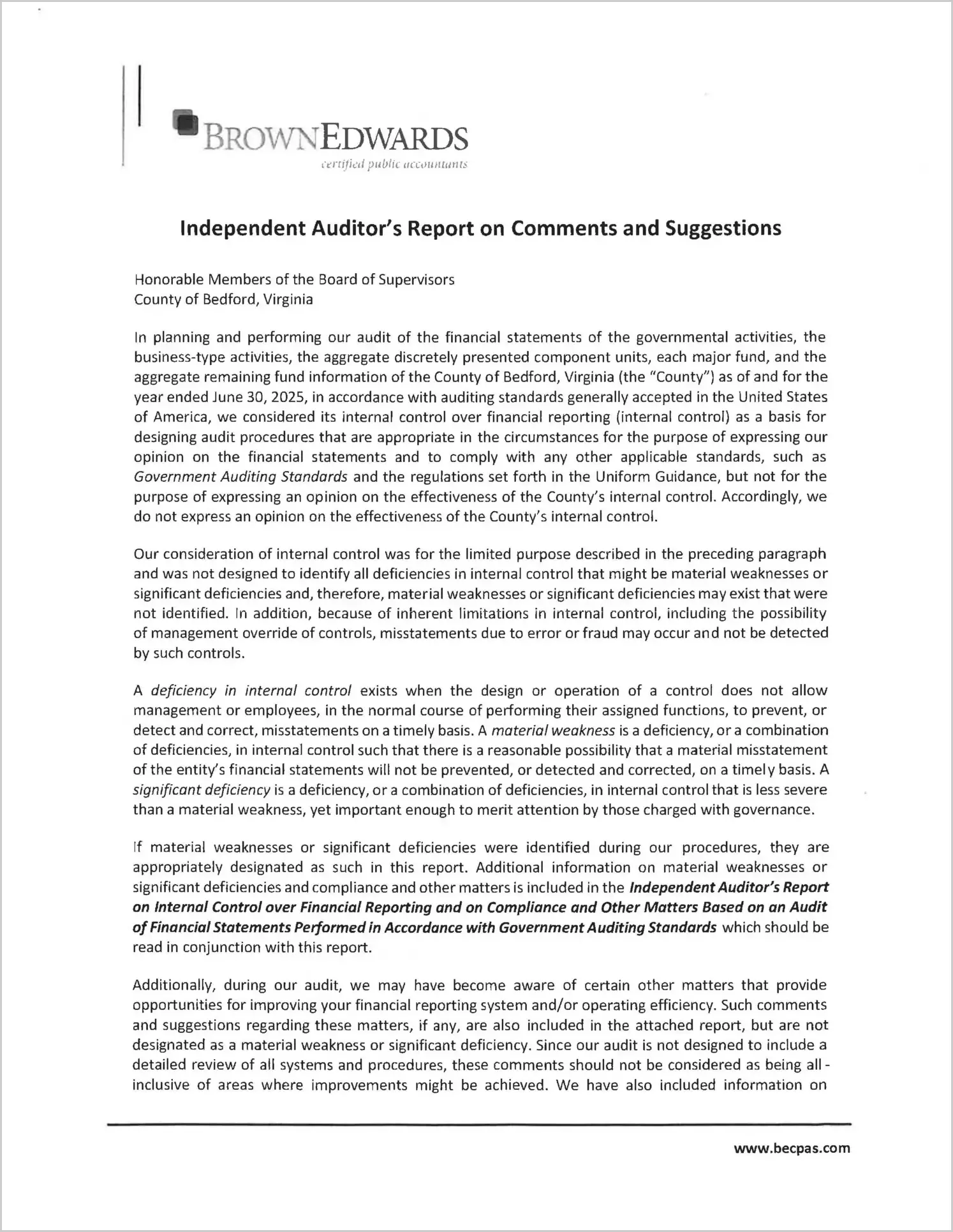 preview of 2025 Management Letter for County of Bedford