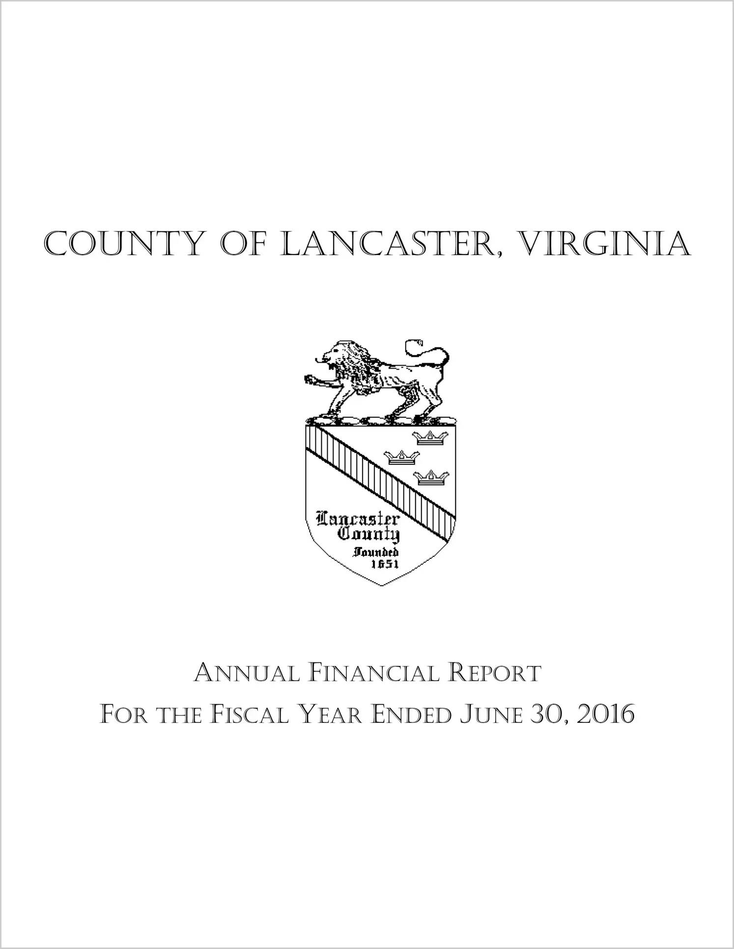 2016 Annual Financial Report for County of Lancaster