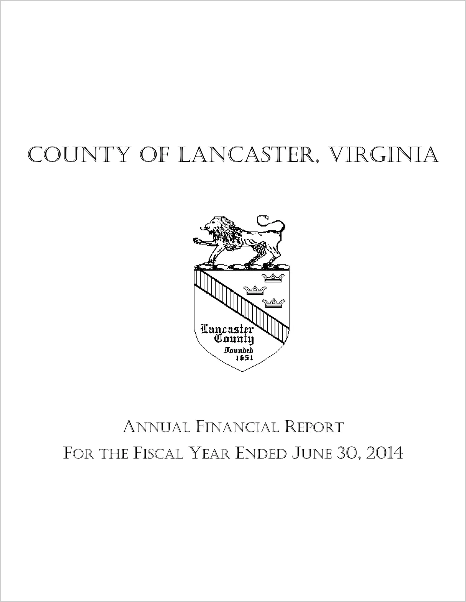 2014 Annual Financial Report for County of Lancaster