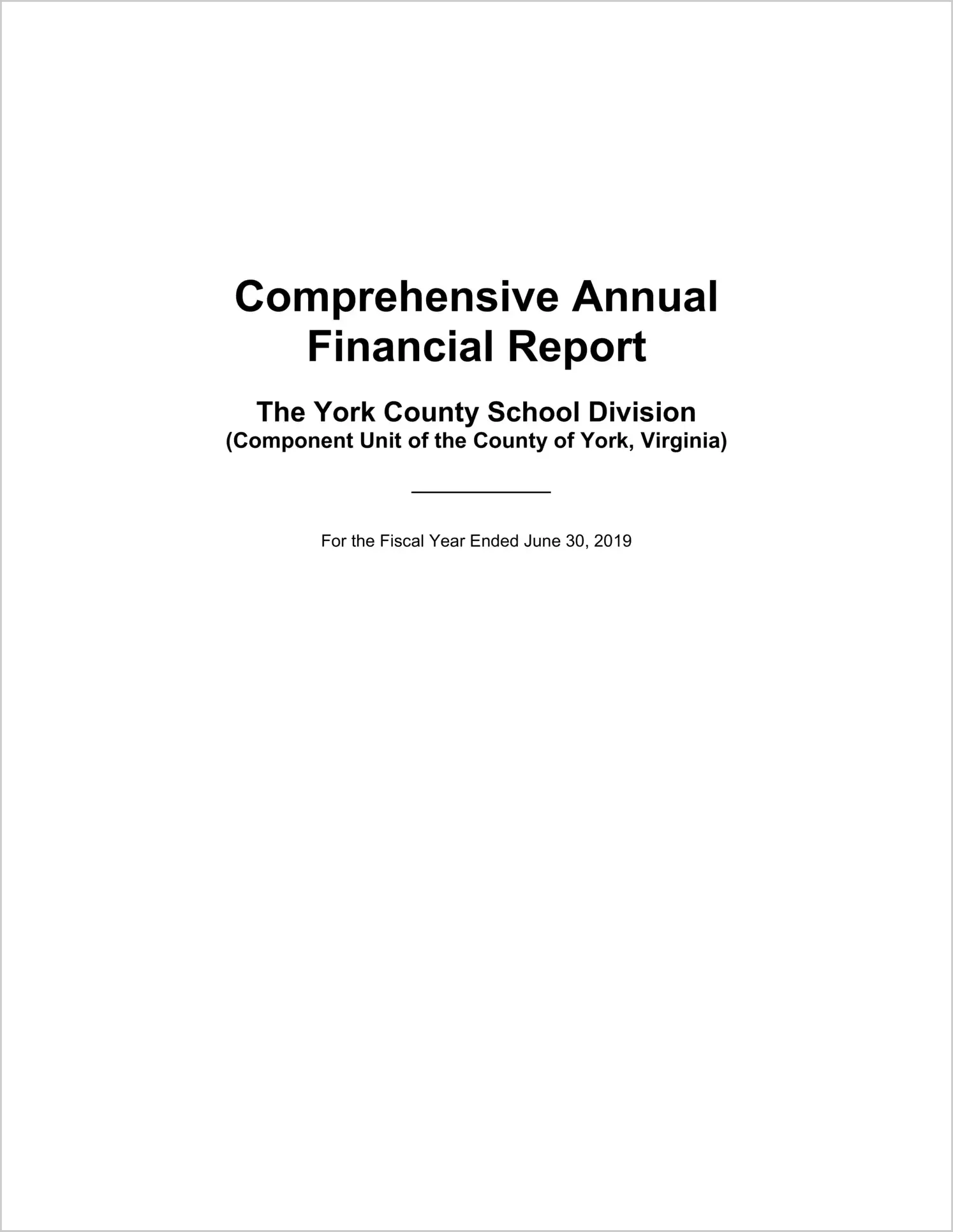 2019 Public Schools Annual Financial Report for County of York