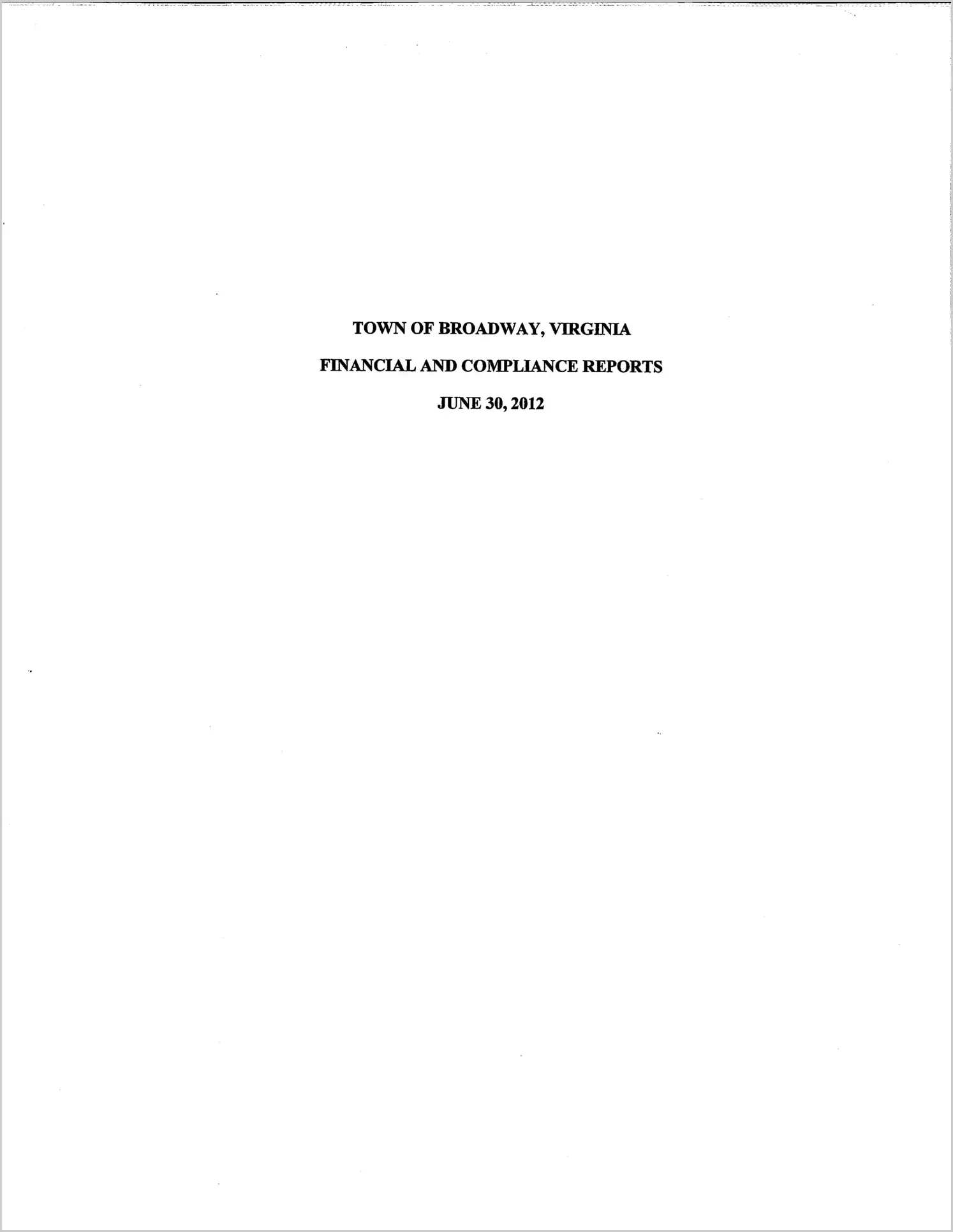 2012 Annual Financial Report for Town of Broadway