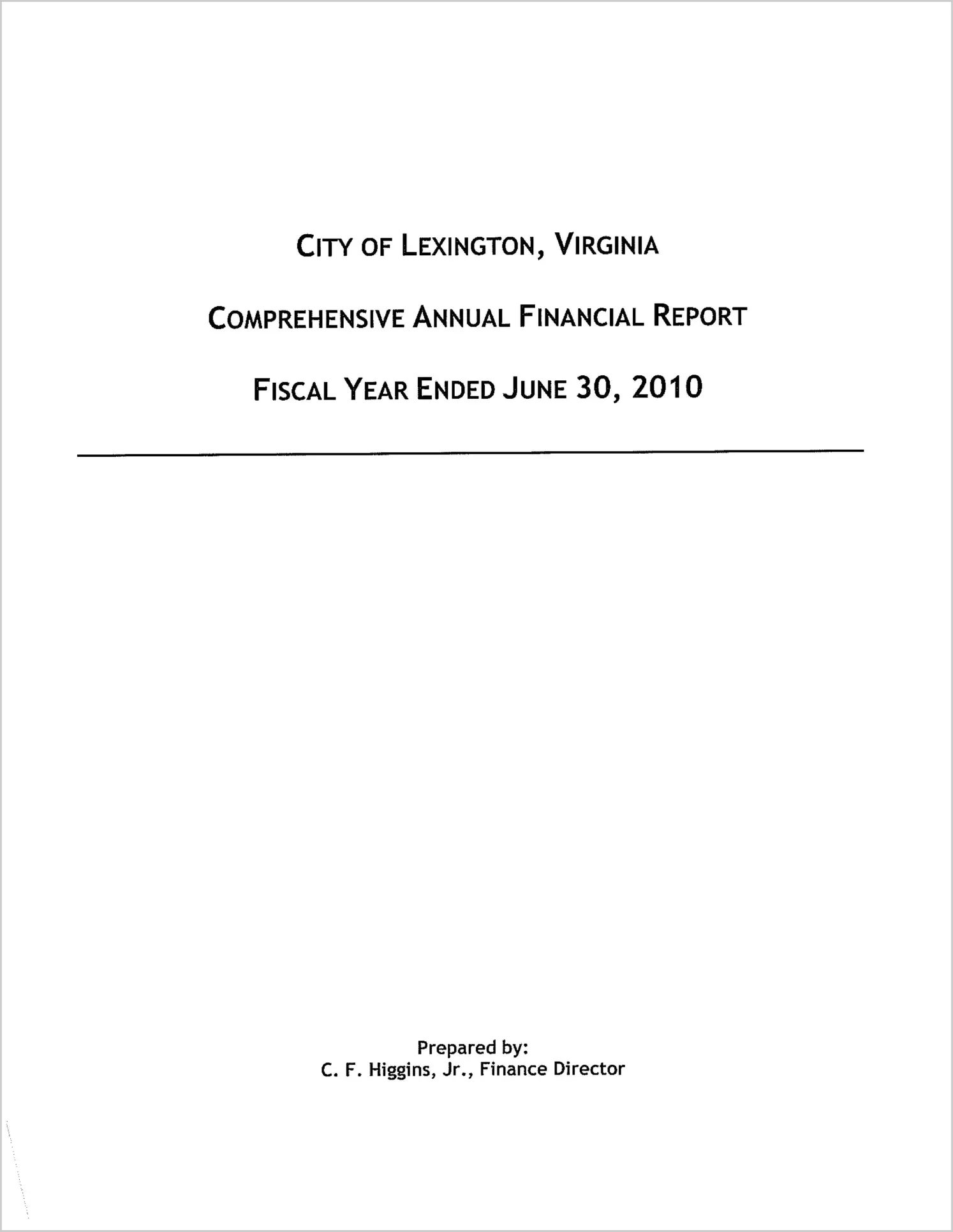 2010 Annual Financial Report for City of Lexington