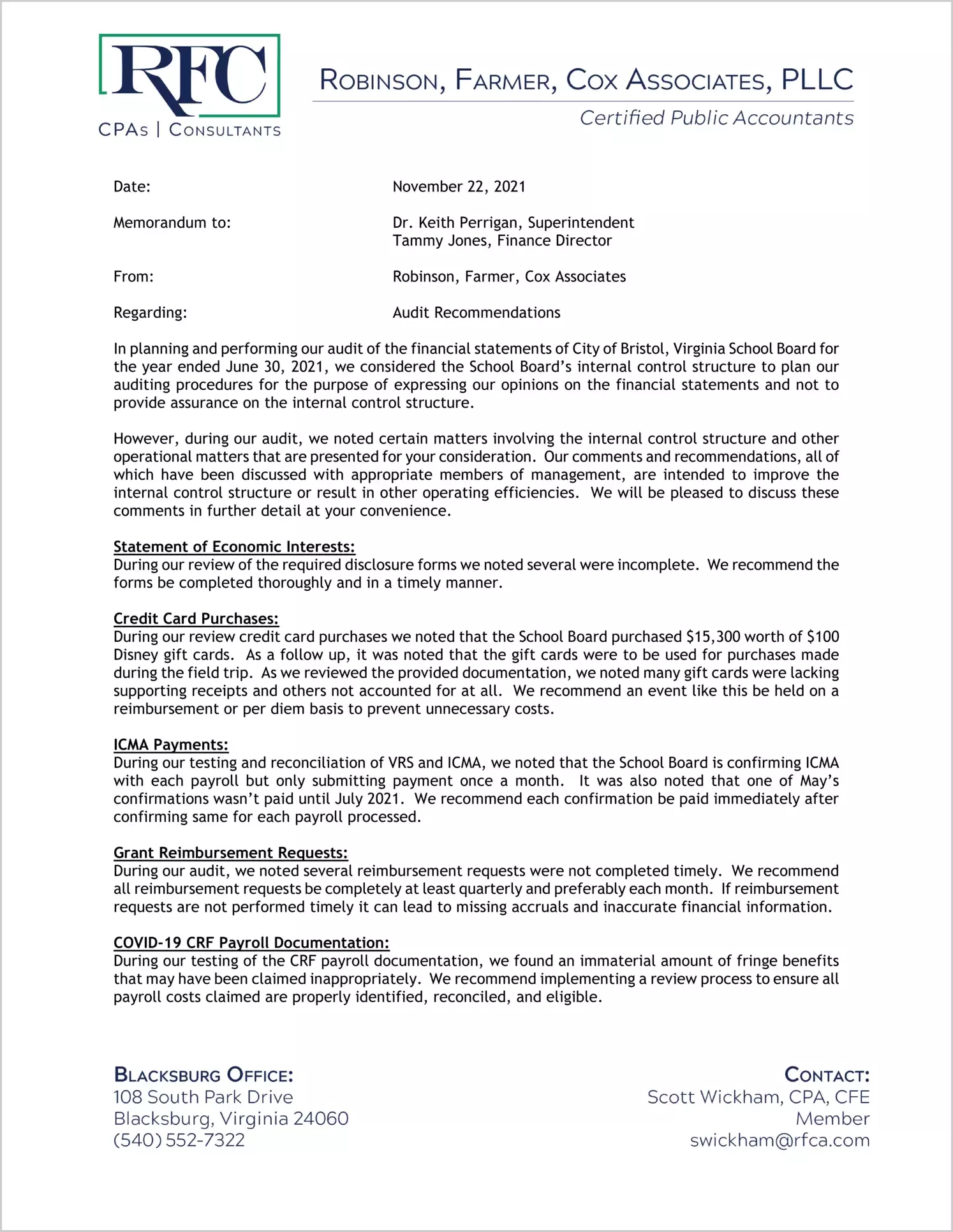 preview of 2021 Public Schools Management Letter for City of Bristol