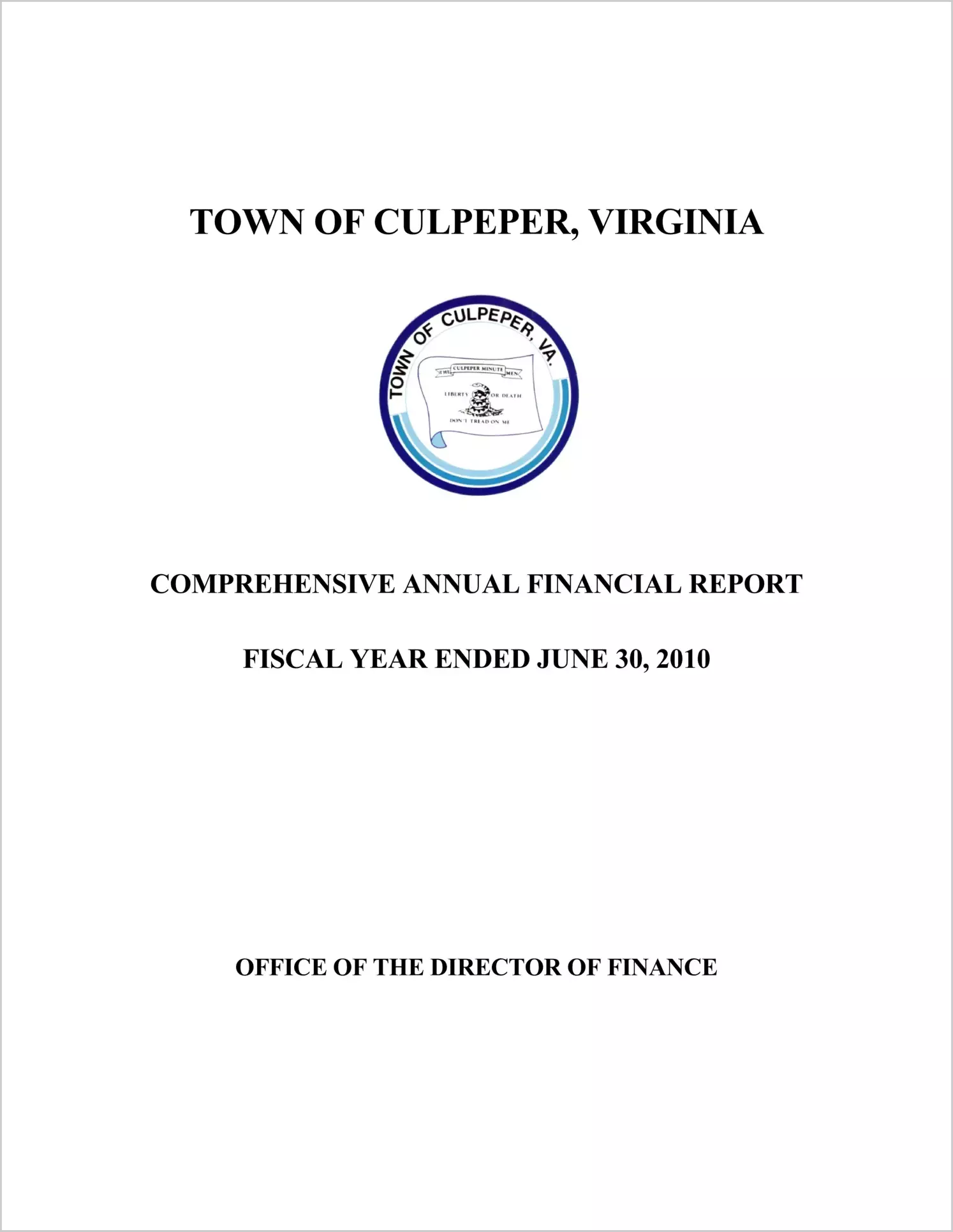 2010 Annual Financial Report for Town of Culpeper