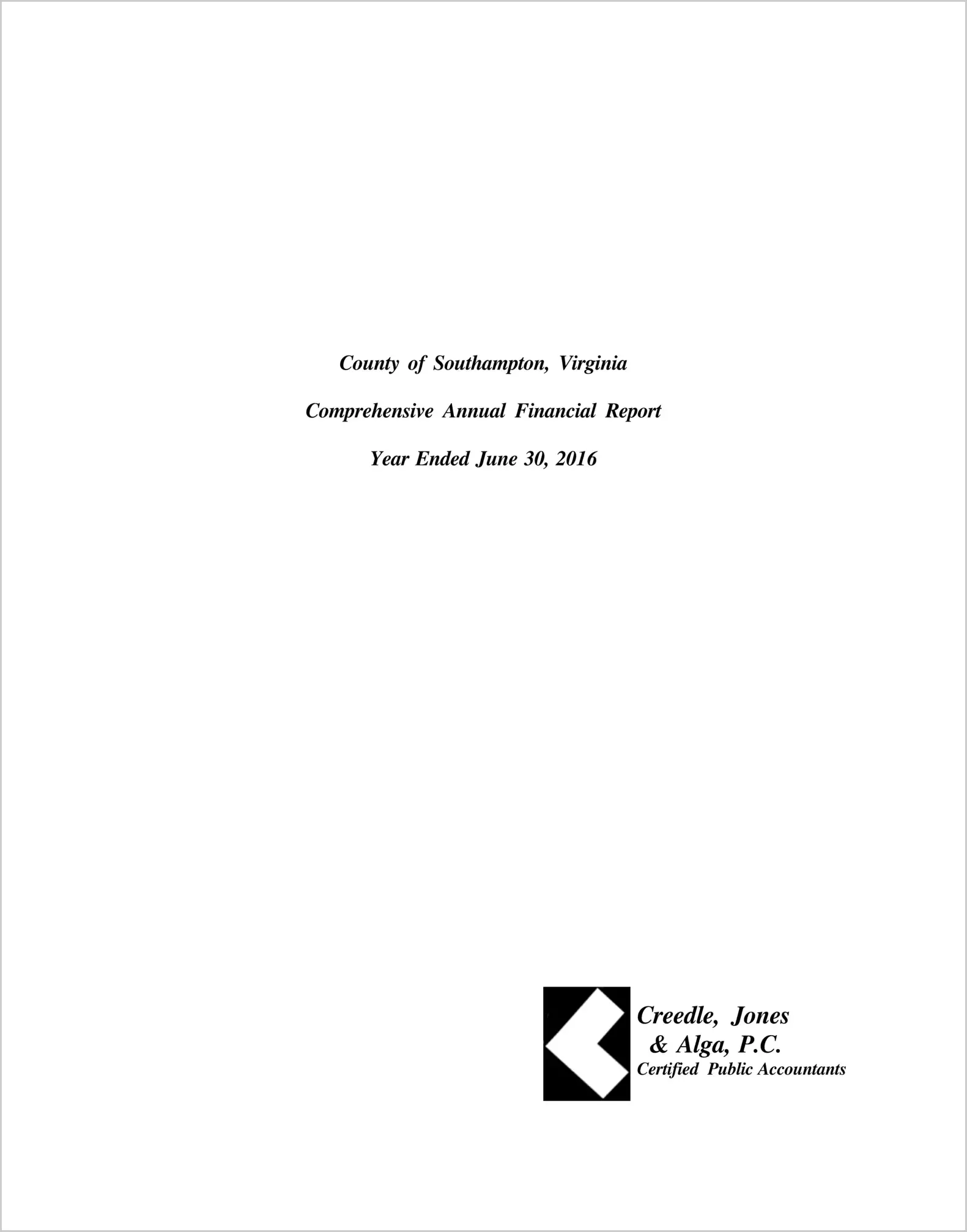 2016 Annual Financial Report for County of Southampton