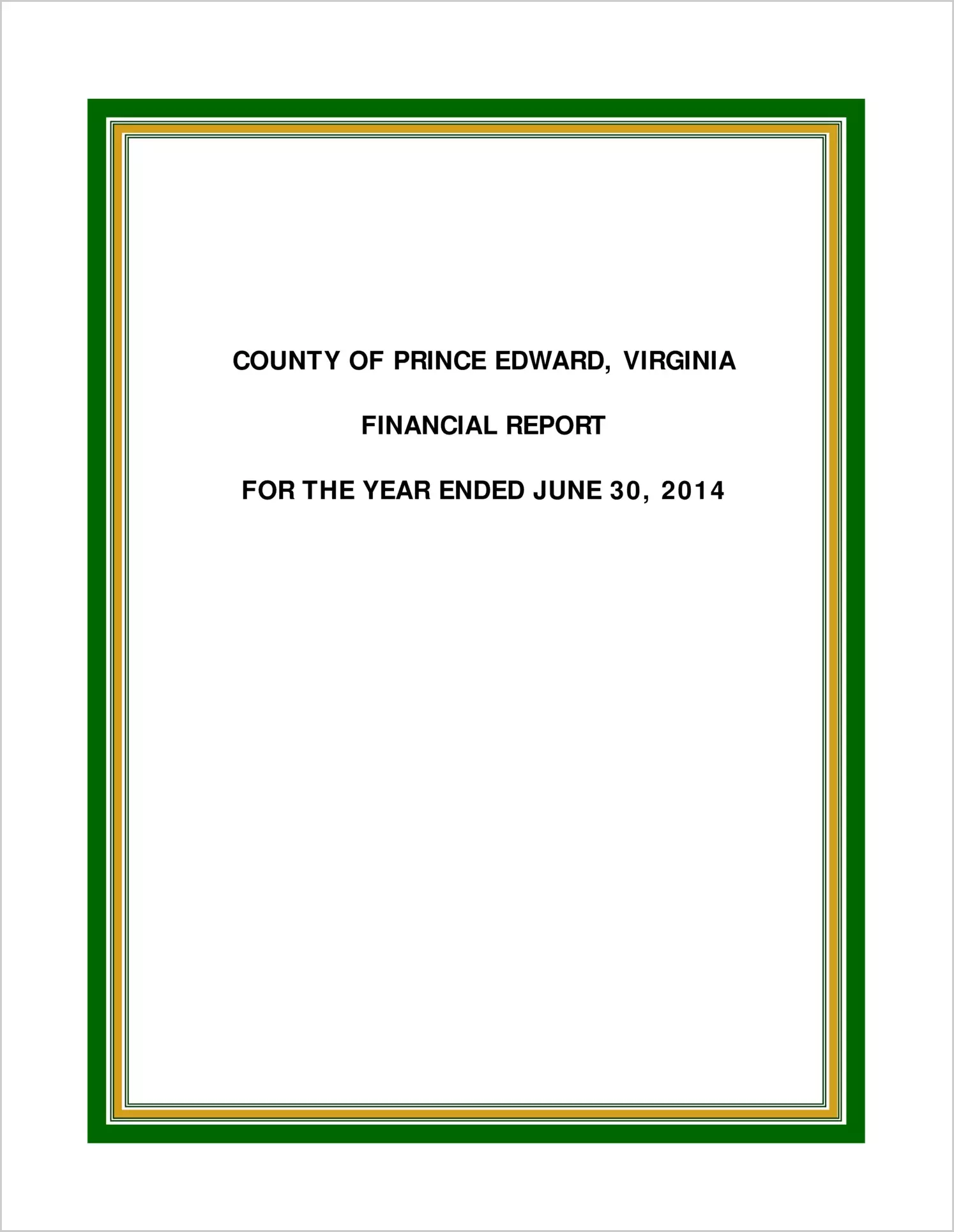 2014 Annual Financial Report for County of Prince Edward